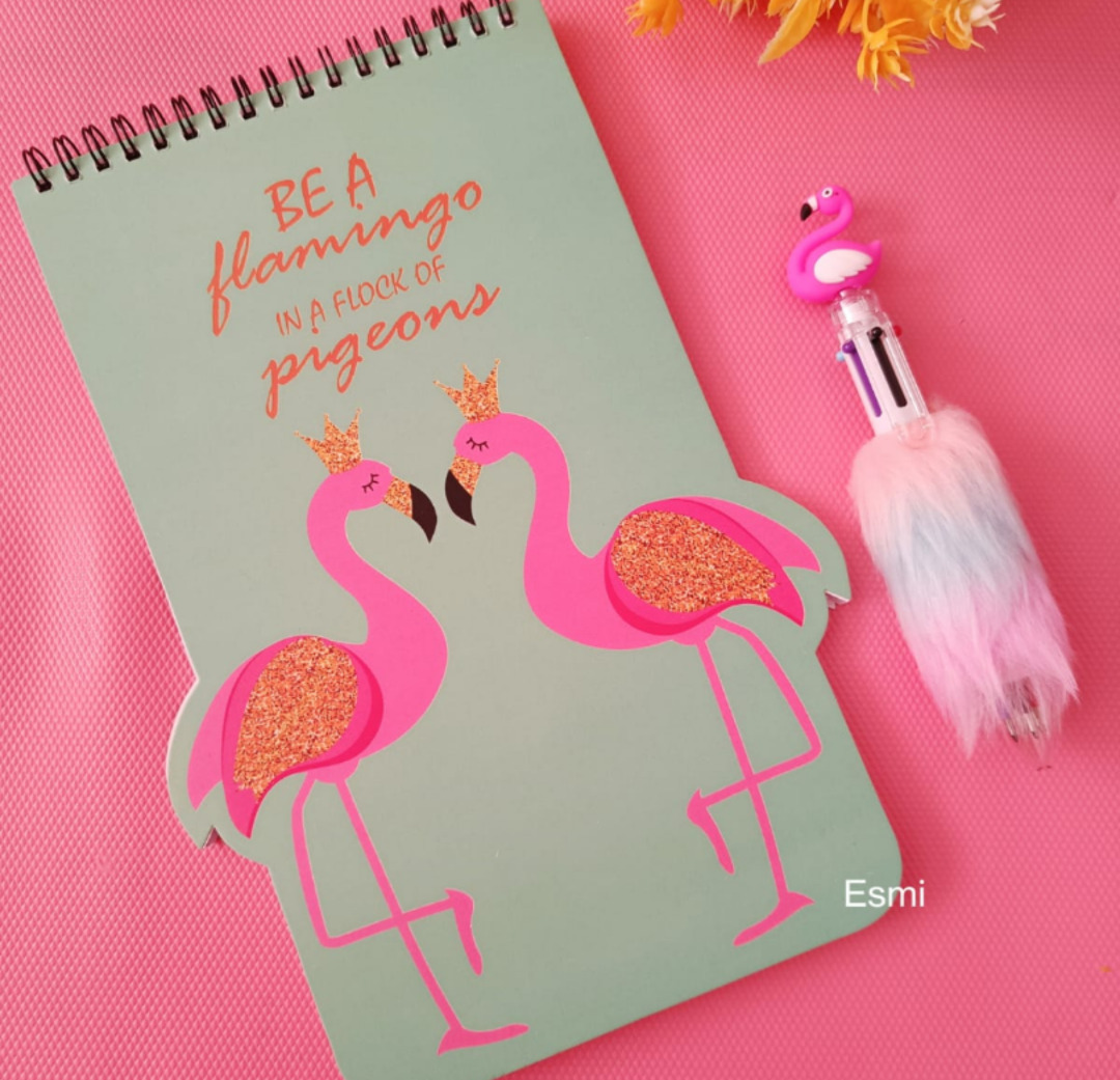 Esmi®- *Flammingo Spiral Diary & Fur 6 in 1 pen*