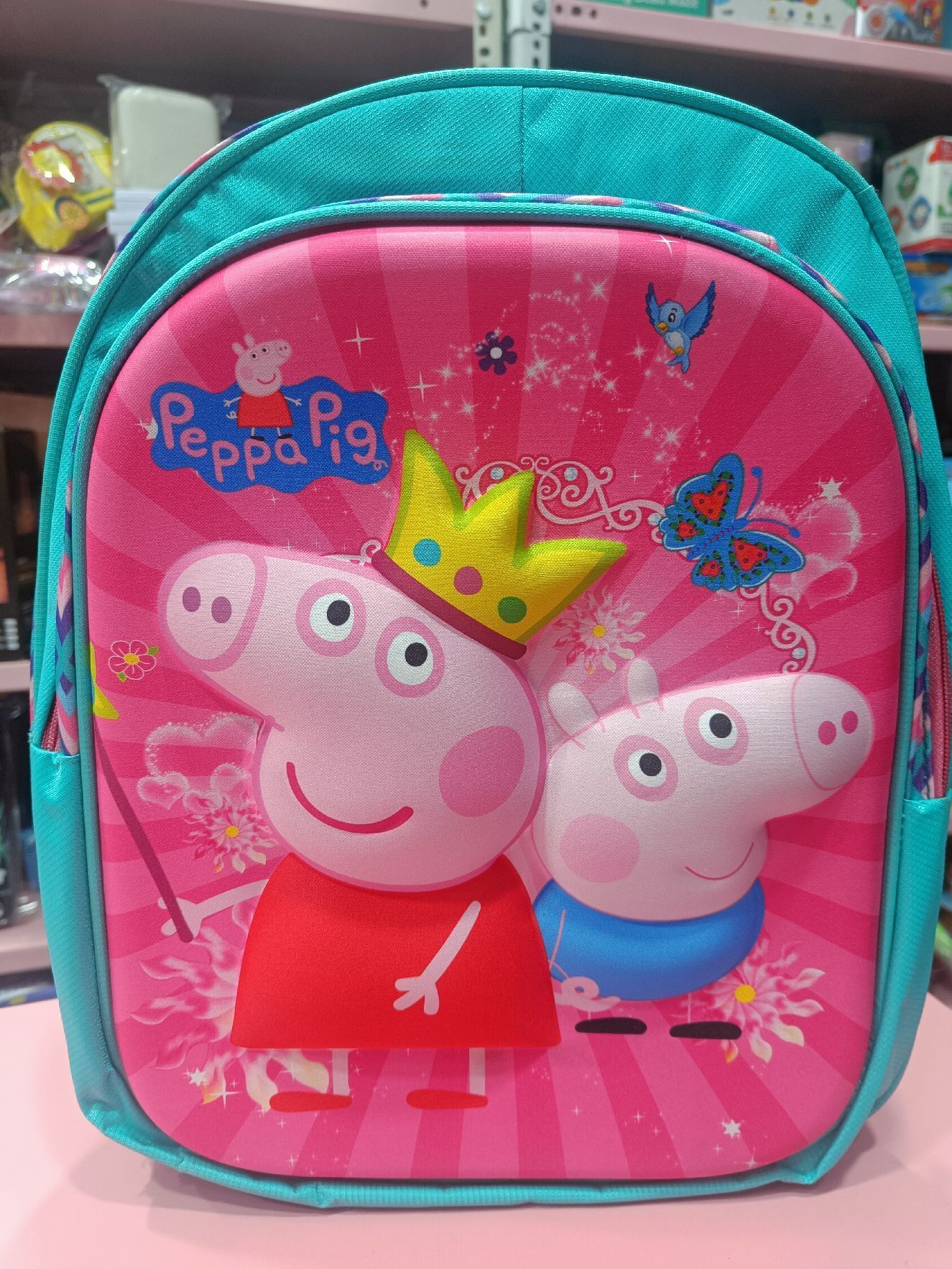 Esmi- *3d Peppa School Bag*

Aprox 16 inch
3 section ,1 side pocket premium quality bag

Price 450/-

1 kg shipping