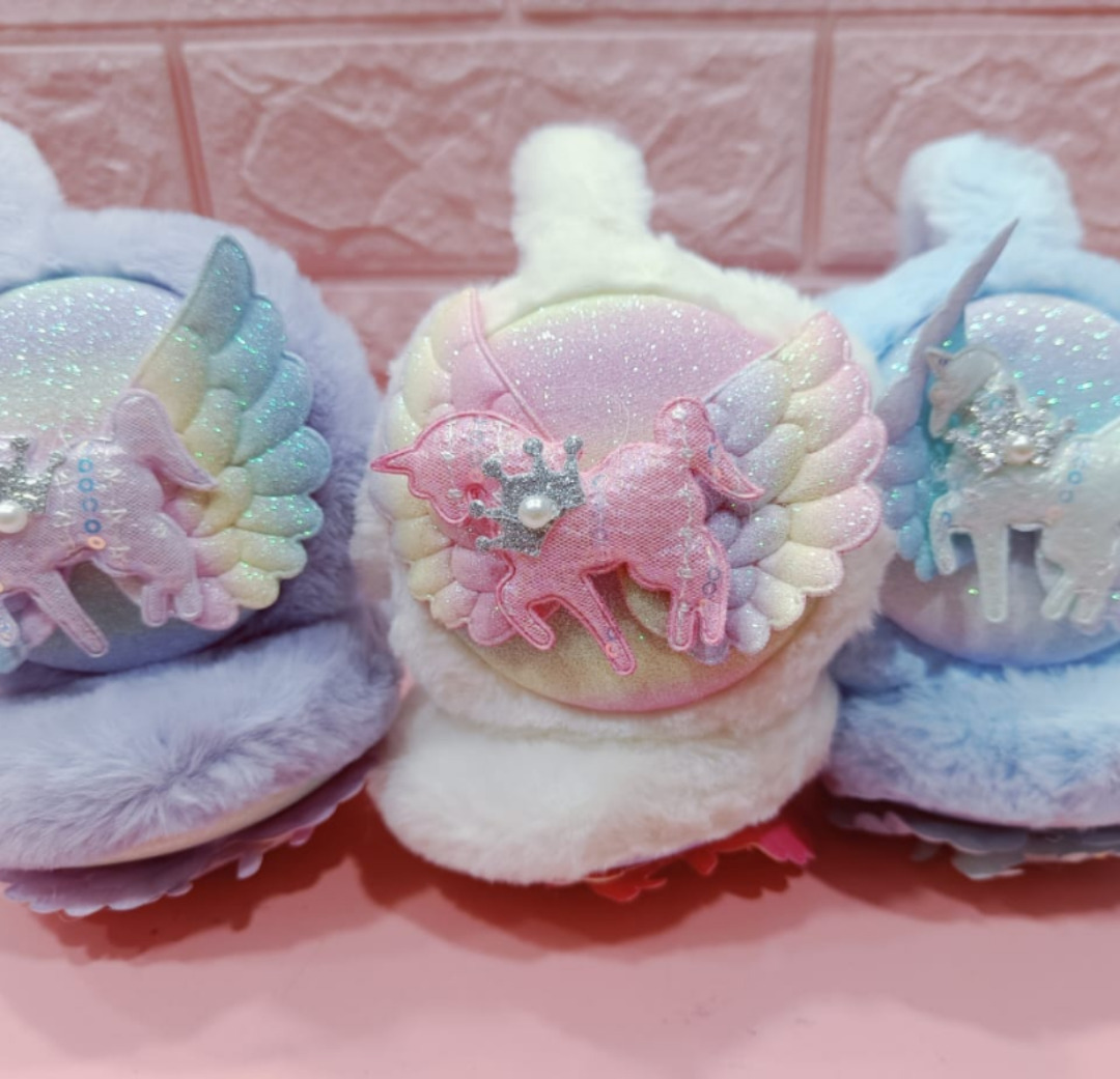 Esmi- Premium Quality Plush Furry Ear Muff - Glittered Unicorn Wings