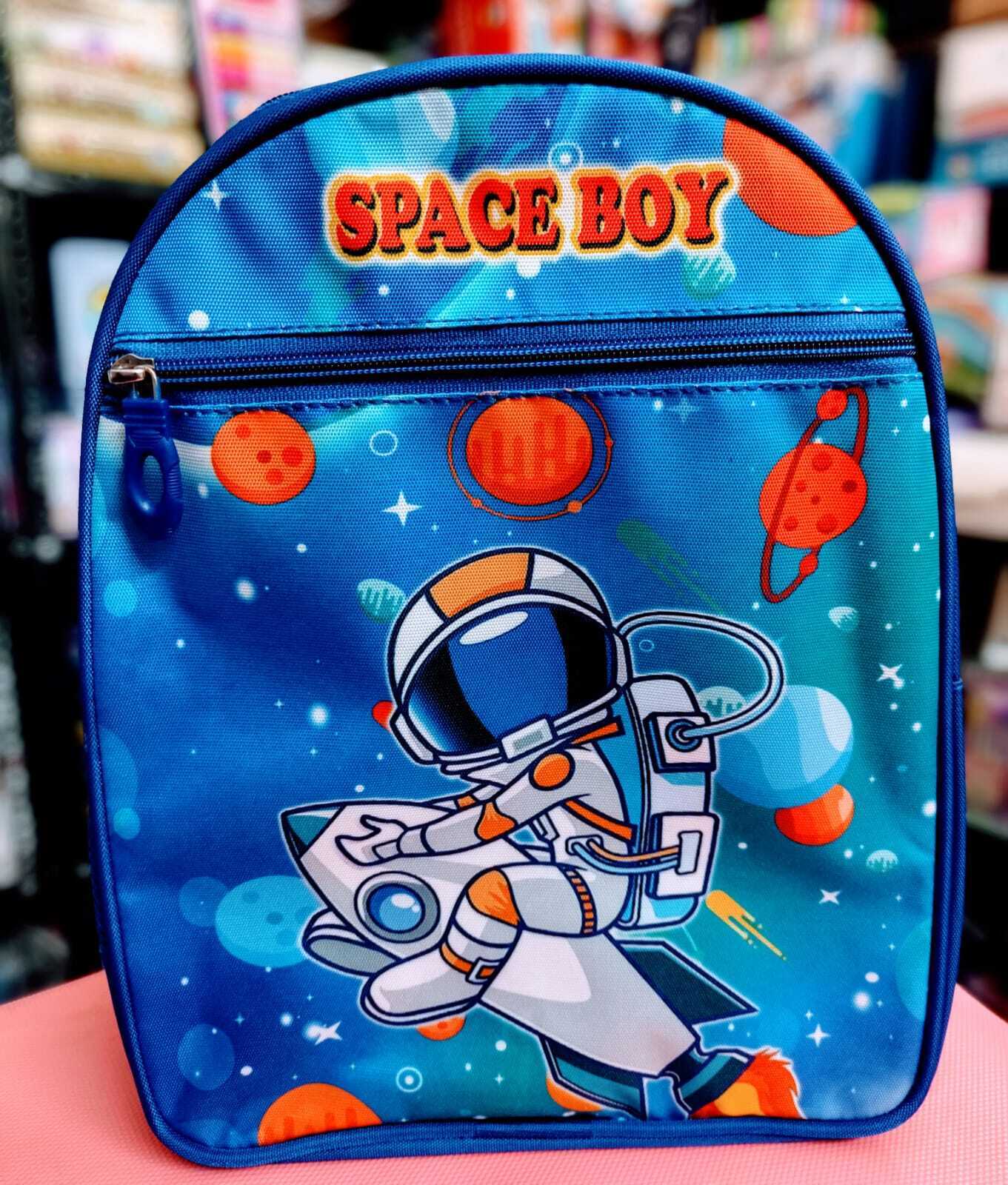 Esmi- *Waterproof School bag*

Size Aprox 15", 2 section, 1 front pocket..1 side pocket 

Theme Space 

Price 320
