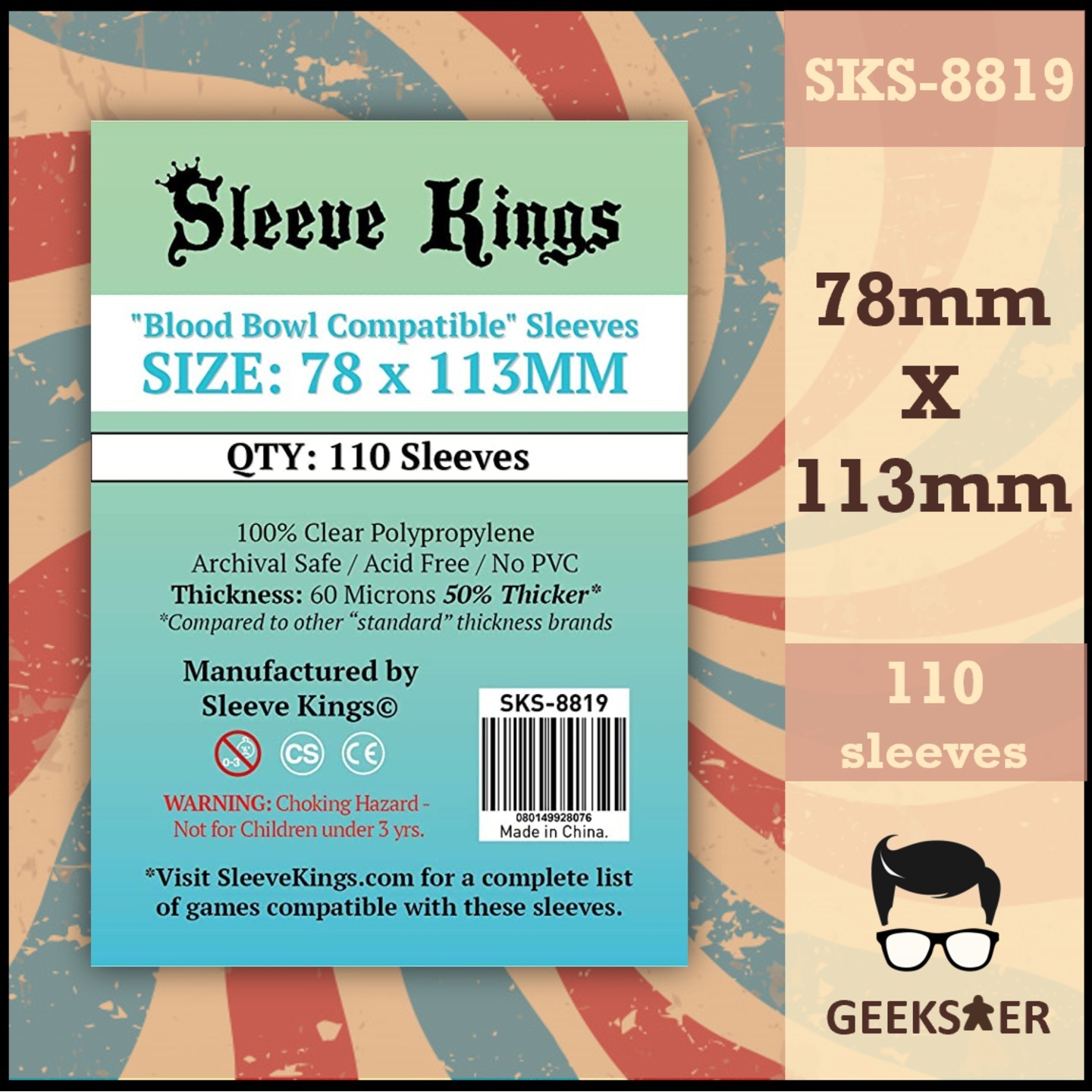 8819 Sleeve Kings Blood Bowl Compatible 78 X 113mm