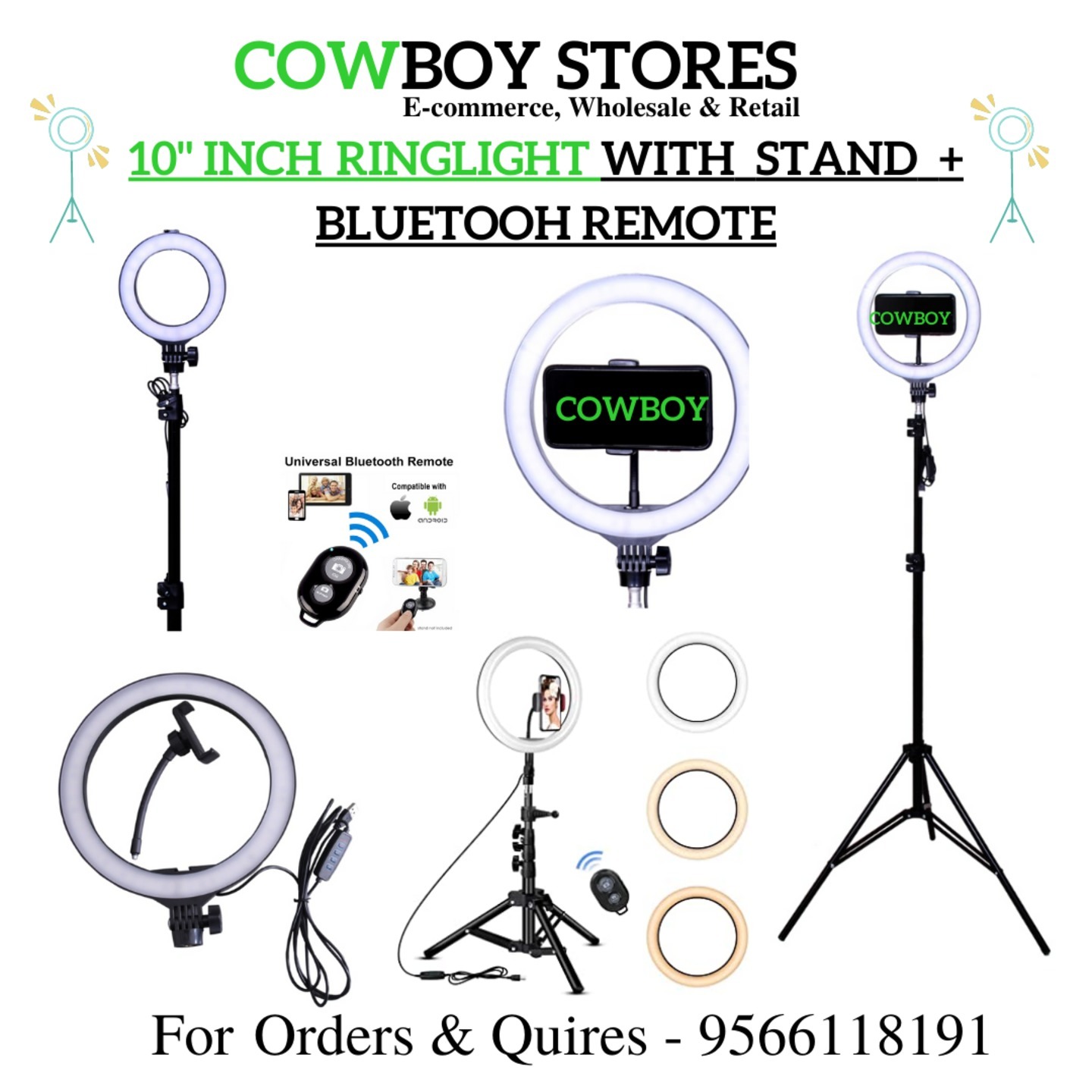 10 inch Ring Light With 7ft Light stand + Bluetooth Wireless Remote   