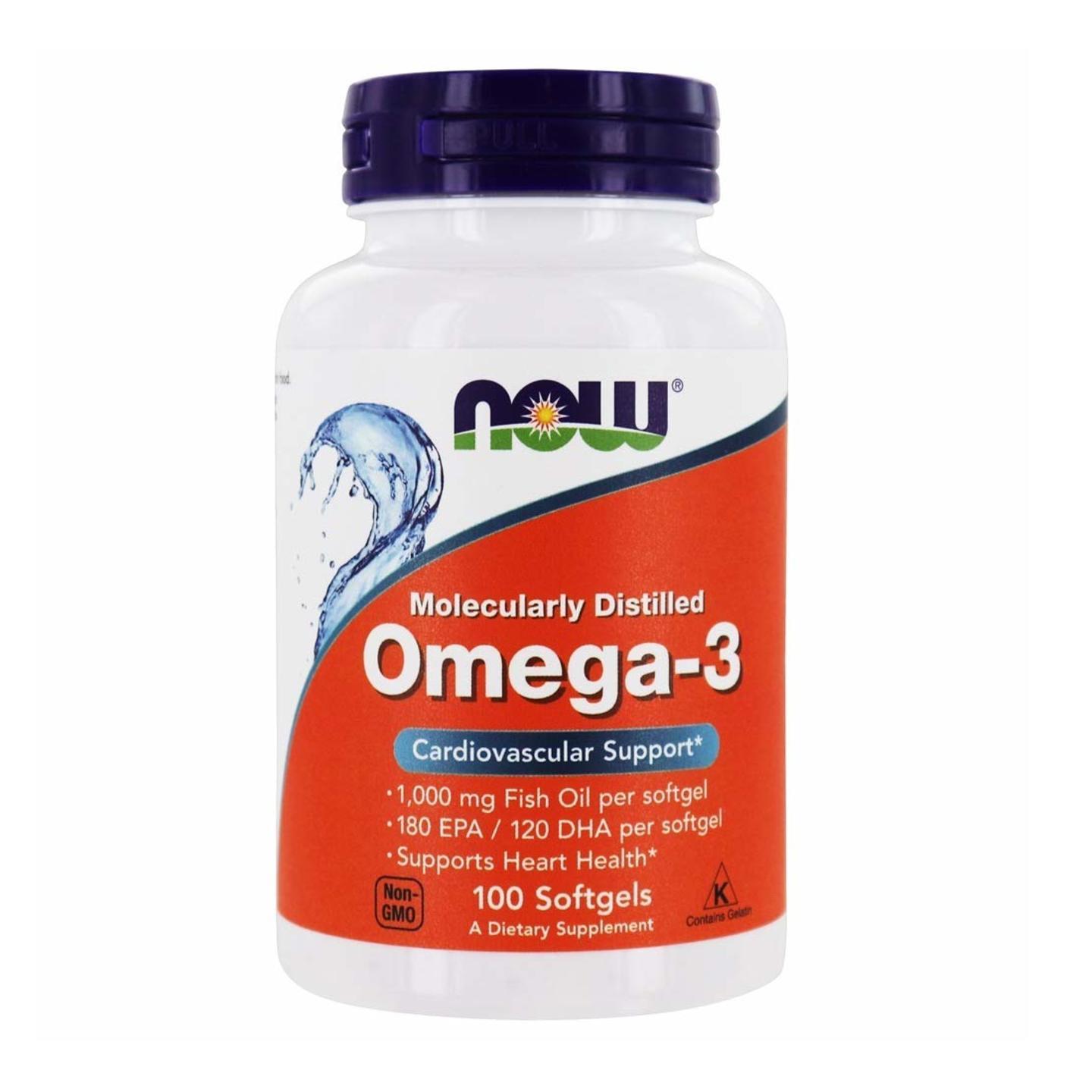 Roll over image to zoom in NOW Foods Omega-3 Molecularly Distilled Fish Oil -100 Softgels