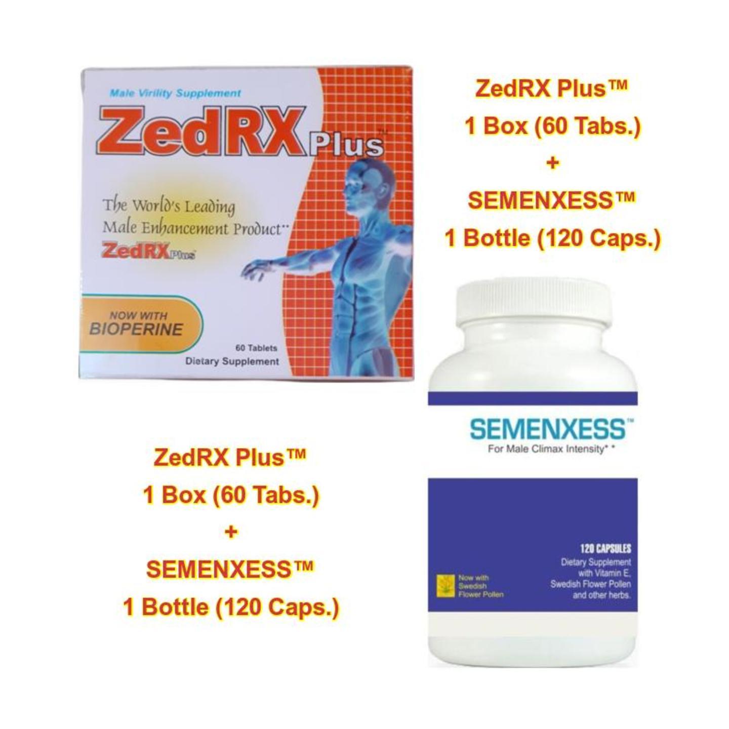 ZedRX Plus - Erection & Enlargement Pills - One Box - 60 Tablets & SEMENXESS - Sperm Volume Pills - Increase Sperm Ejaculation - One Bottle - 120 Capsules Combo Pack