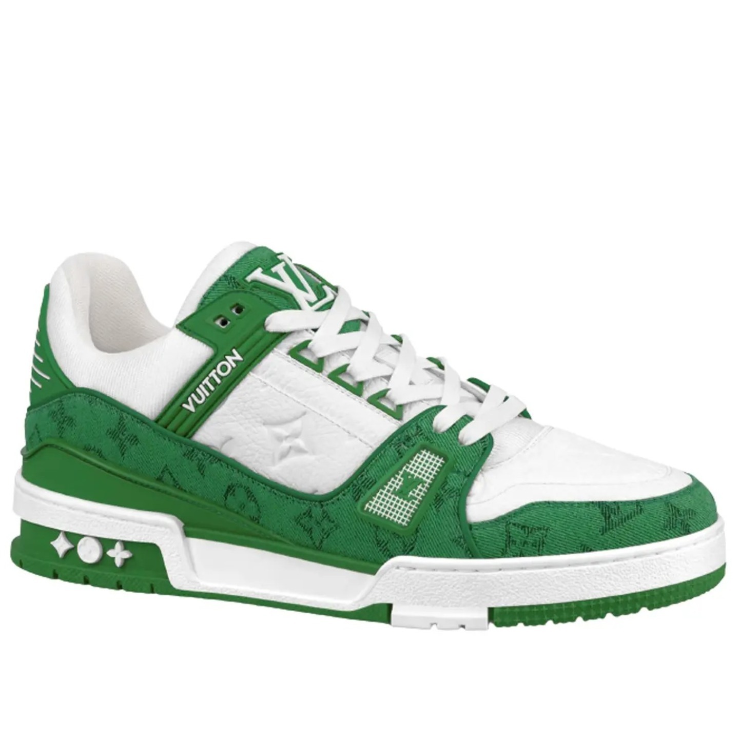 Louis Vuitton Mens LV Trainer Sneakers In Green Denim with Leather