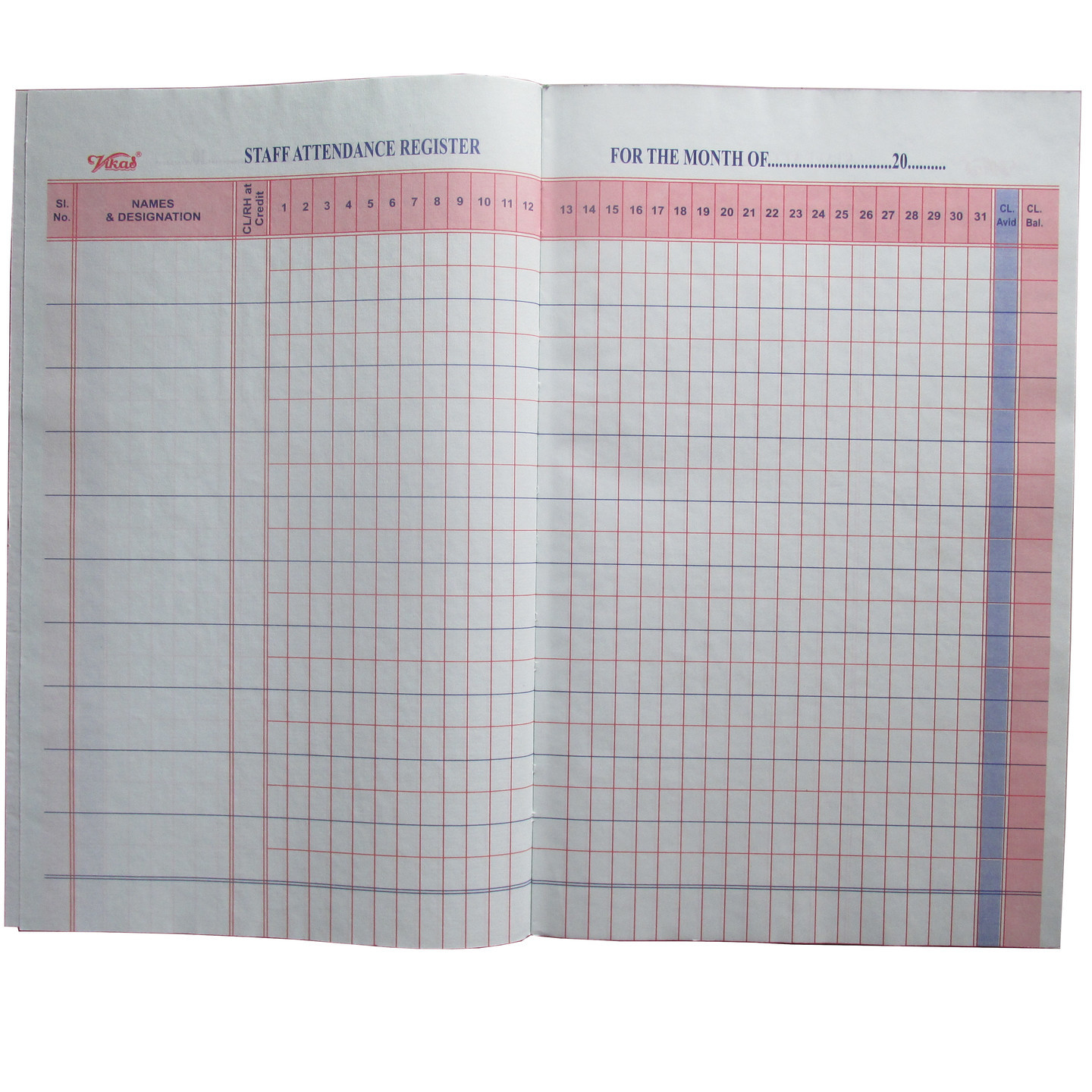 Staff Attendance Register 100 Pages