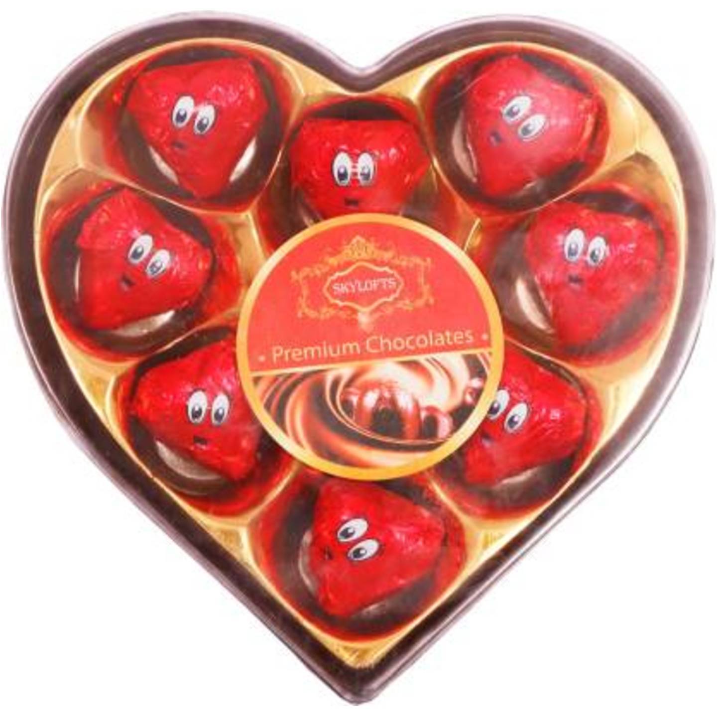 Skylofts 9pc Romantic Heart shaped Box with nicely wrapped eyes Chocolate Bars  (110 g)