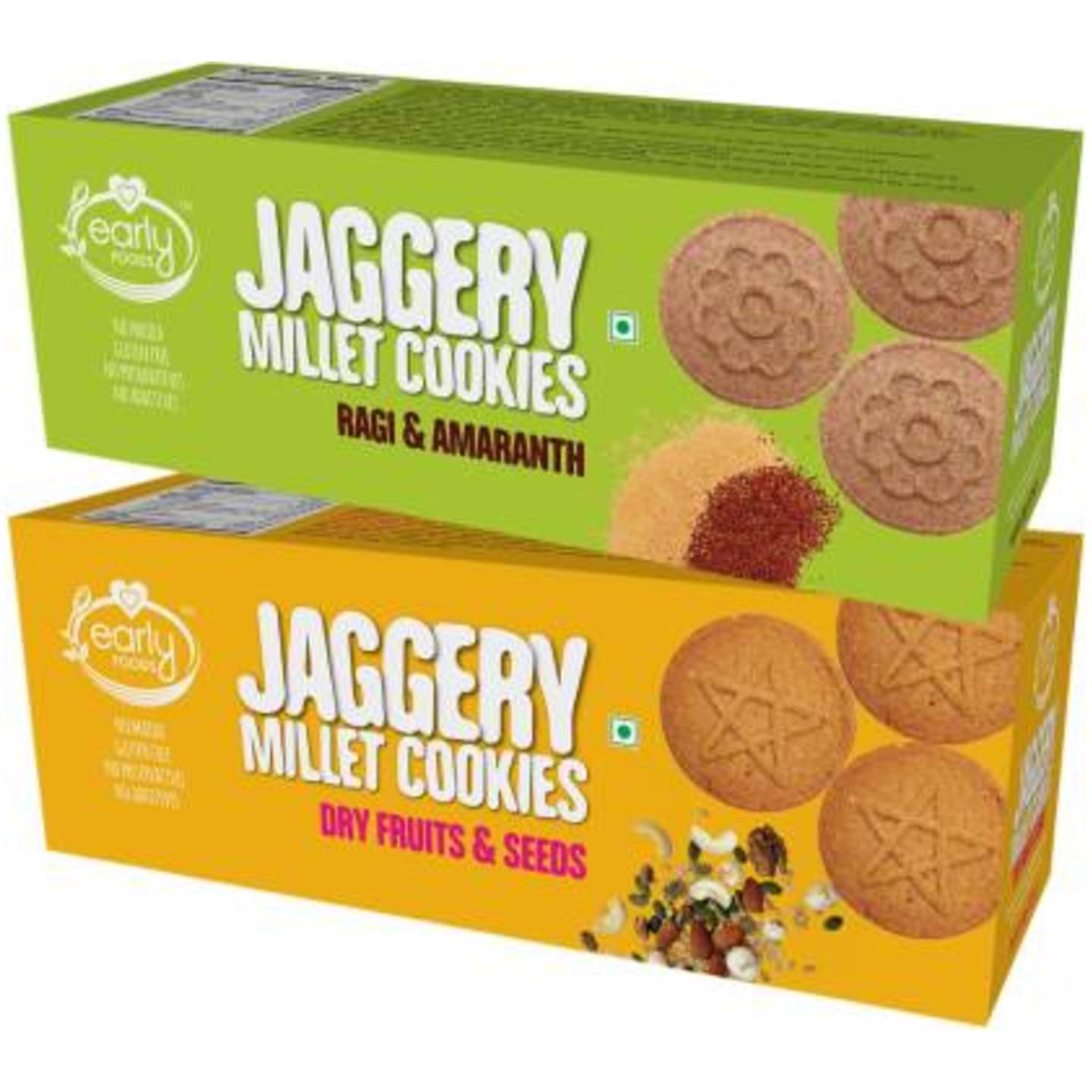 Early Foods Assorted Pack of 2 - Organic Dry Fruit & Ragi Amaranth Jaggery Cookies X 2 Cookies  (300 g, Pack of 2)