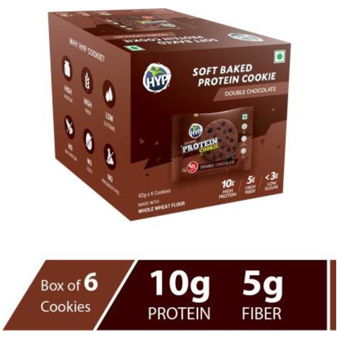 HYP Protein Cookie - Double Chocolate (Box of 6 Cookies) Cookies  (42 g, Pack of 6)