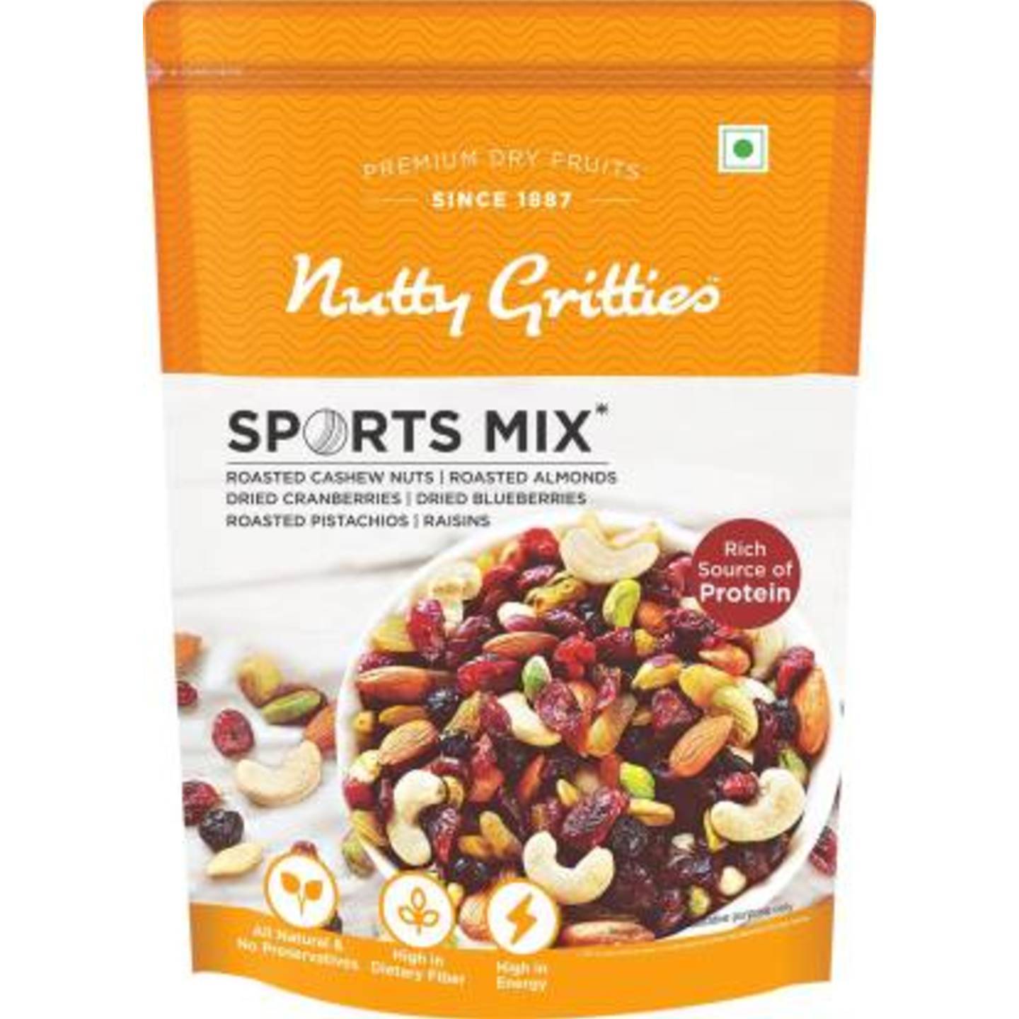 Nutty Gritties Sports Mix - dryfruits Almonds, Cashews, Cranberries, Blueberry, Raisins, Pistachios  (200 g)