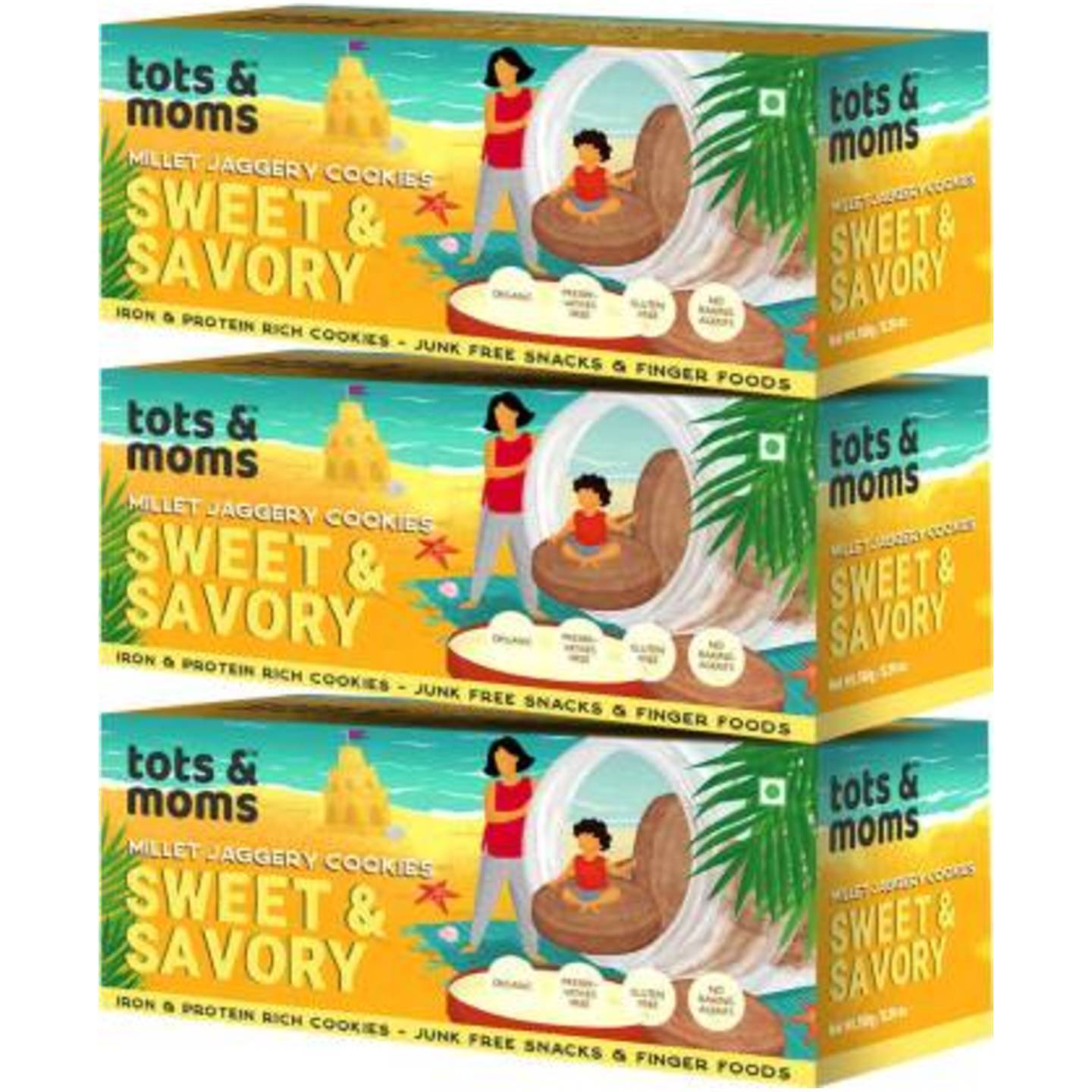 TOTS AND MOMS Healthy & Nutritional Millet & Jaggery Cookies|Sweet & Savory Multi Grain  (0.45 kg, Pack of 3)