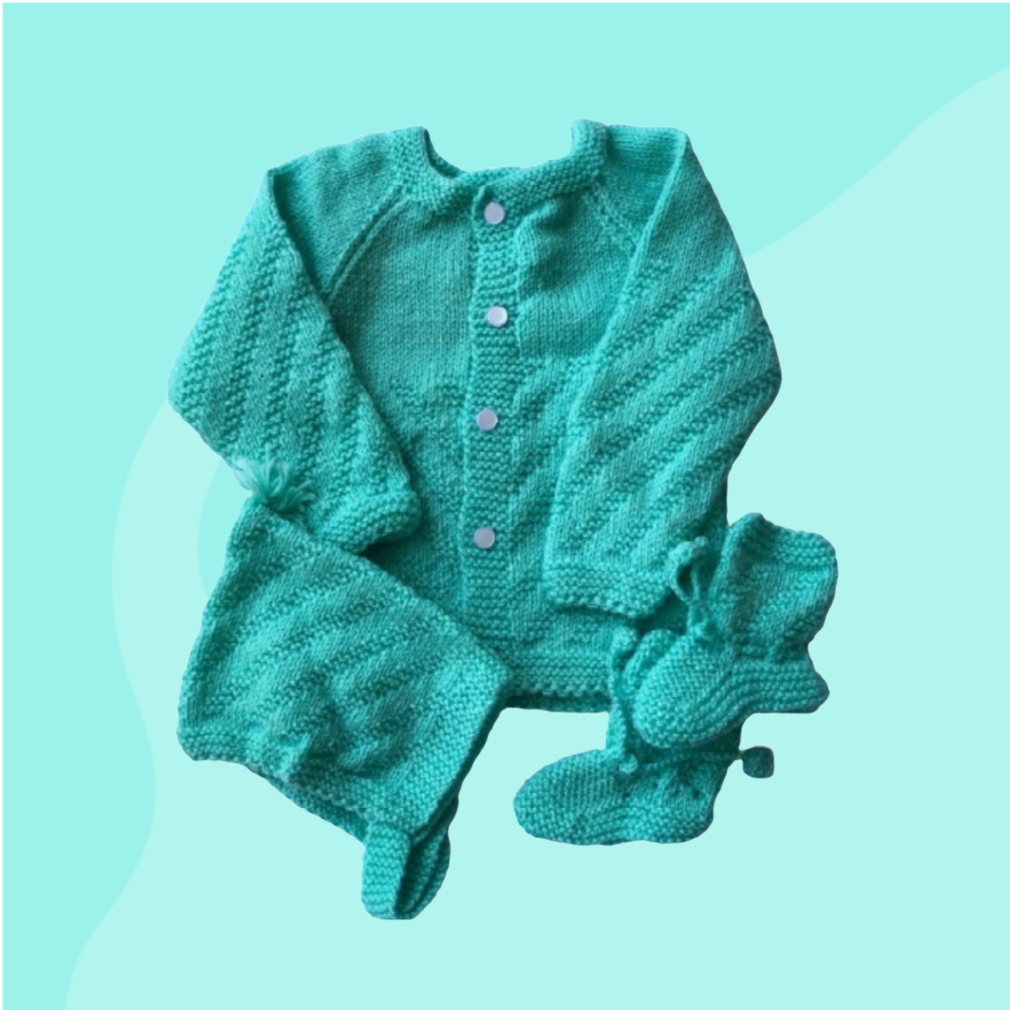 Handwoven Full Sleeves Sweaters with Cap and Booties for Newborn 0-3 Months