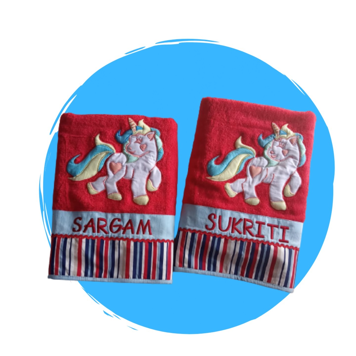 Kids Towel with Motif & Name Unicorn-Red