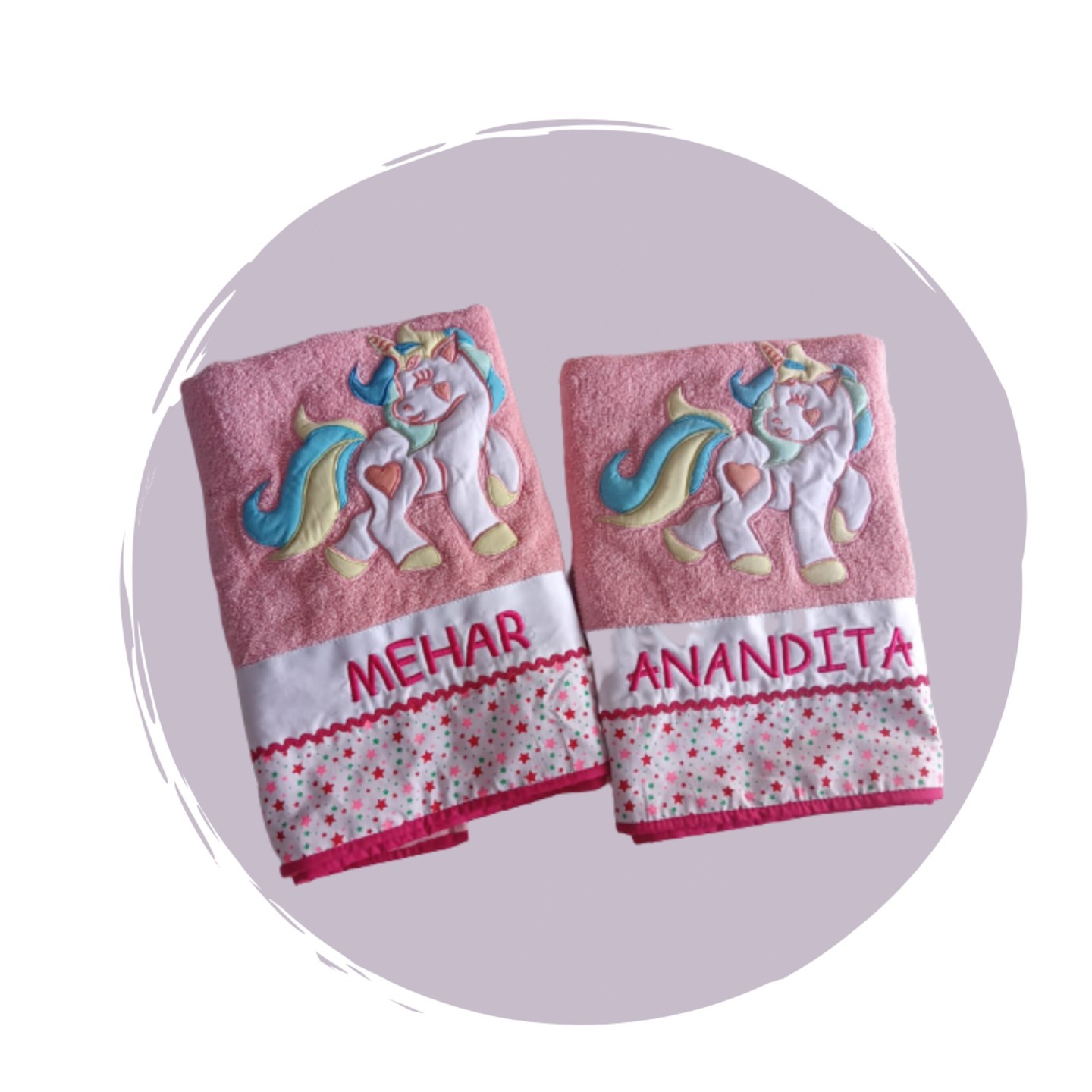 Personalized Kids Towel with Motif & Name Unicorn-Pink