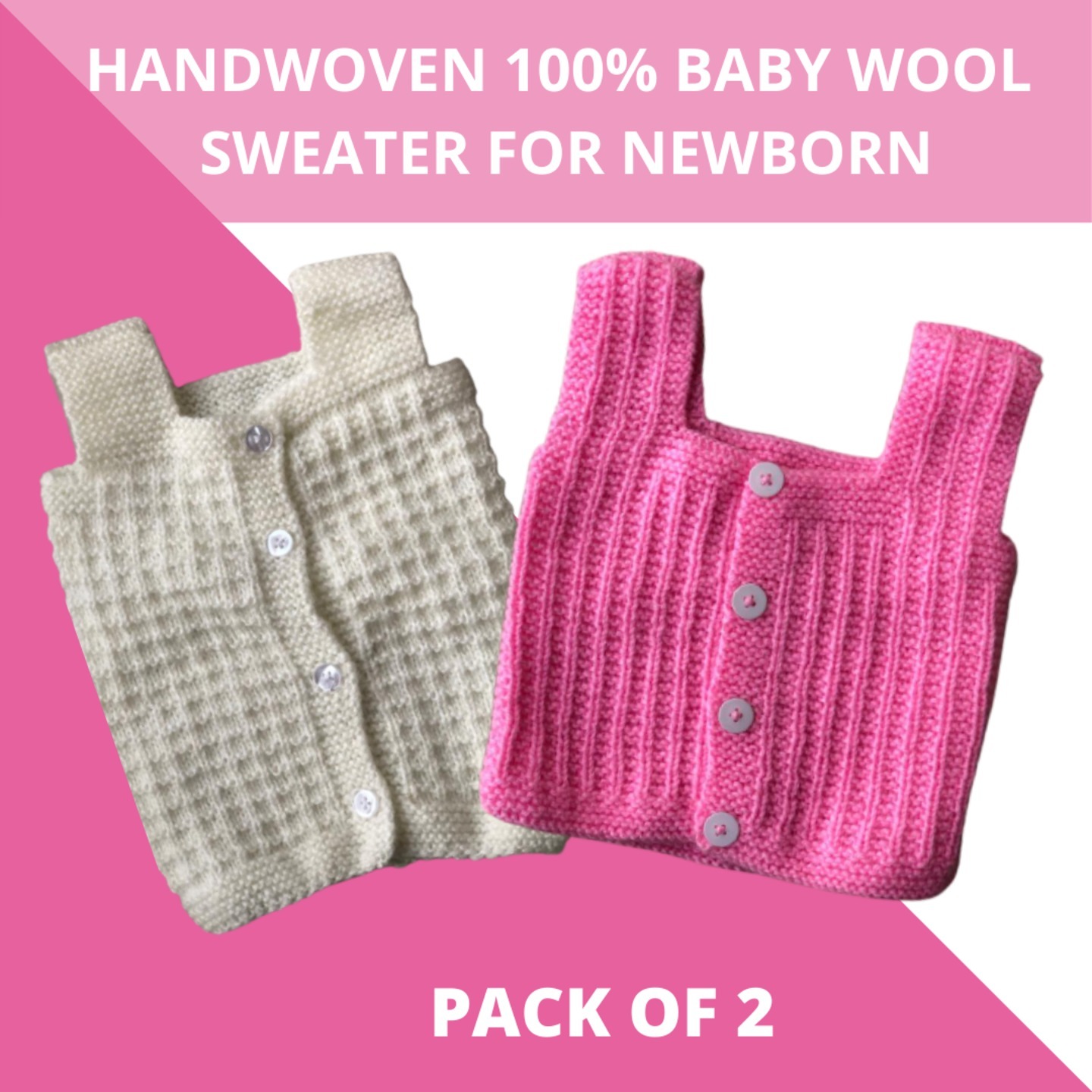 Hand-knitted Half Sleeves Sweater for Newborn 0-3 Months pack of 2
