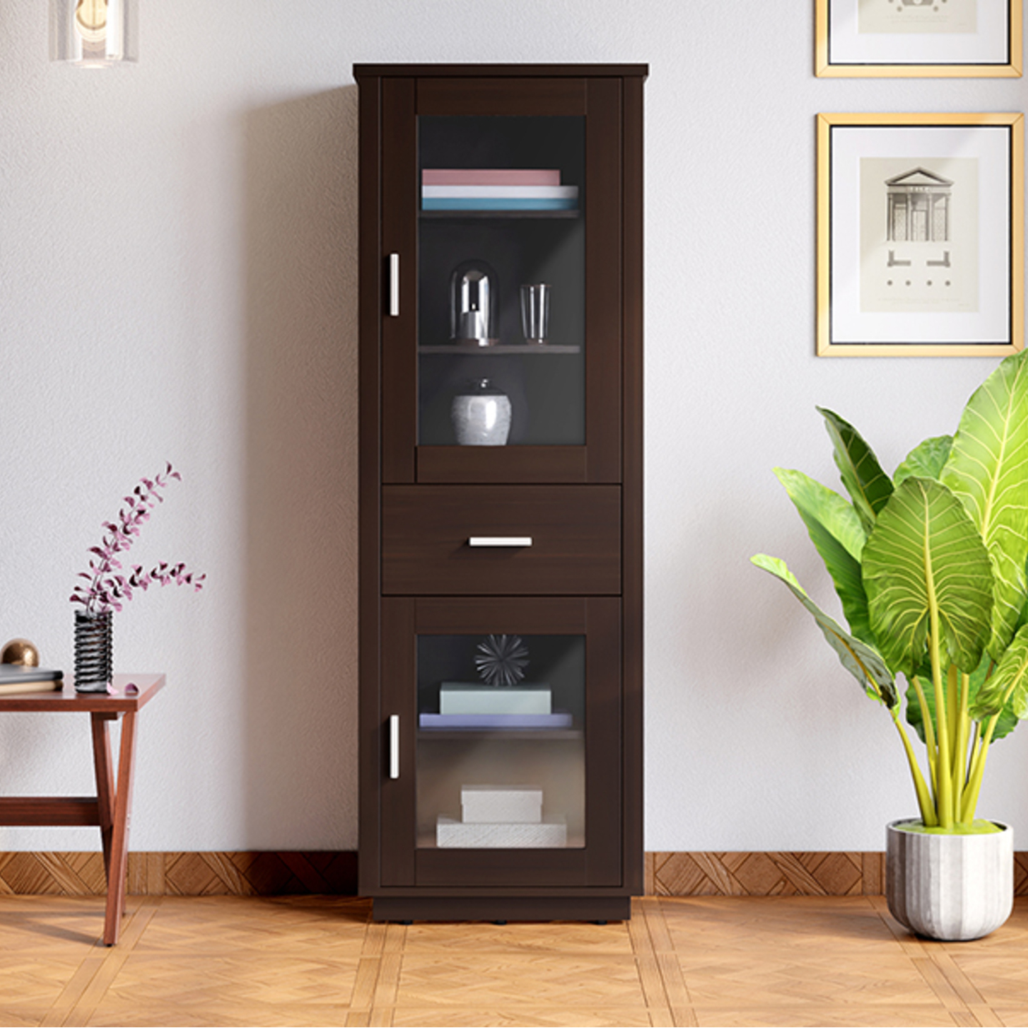 Godrej Display Engineered Wood Display Unit and Book Shelf 1 Cherry