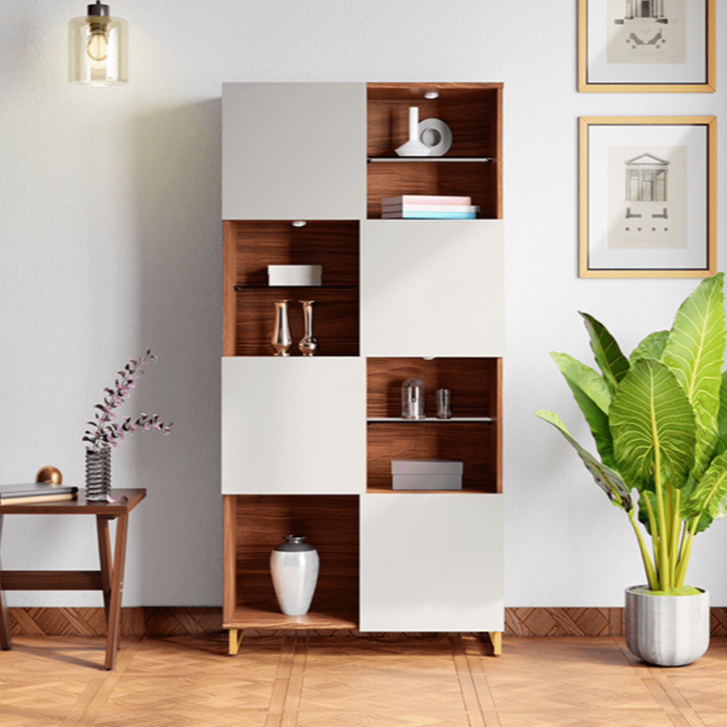 Godrej Osiris Engineered Wood Display Unit and Book Shelf Brown & Cream