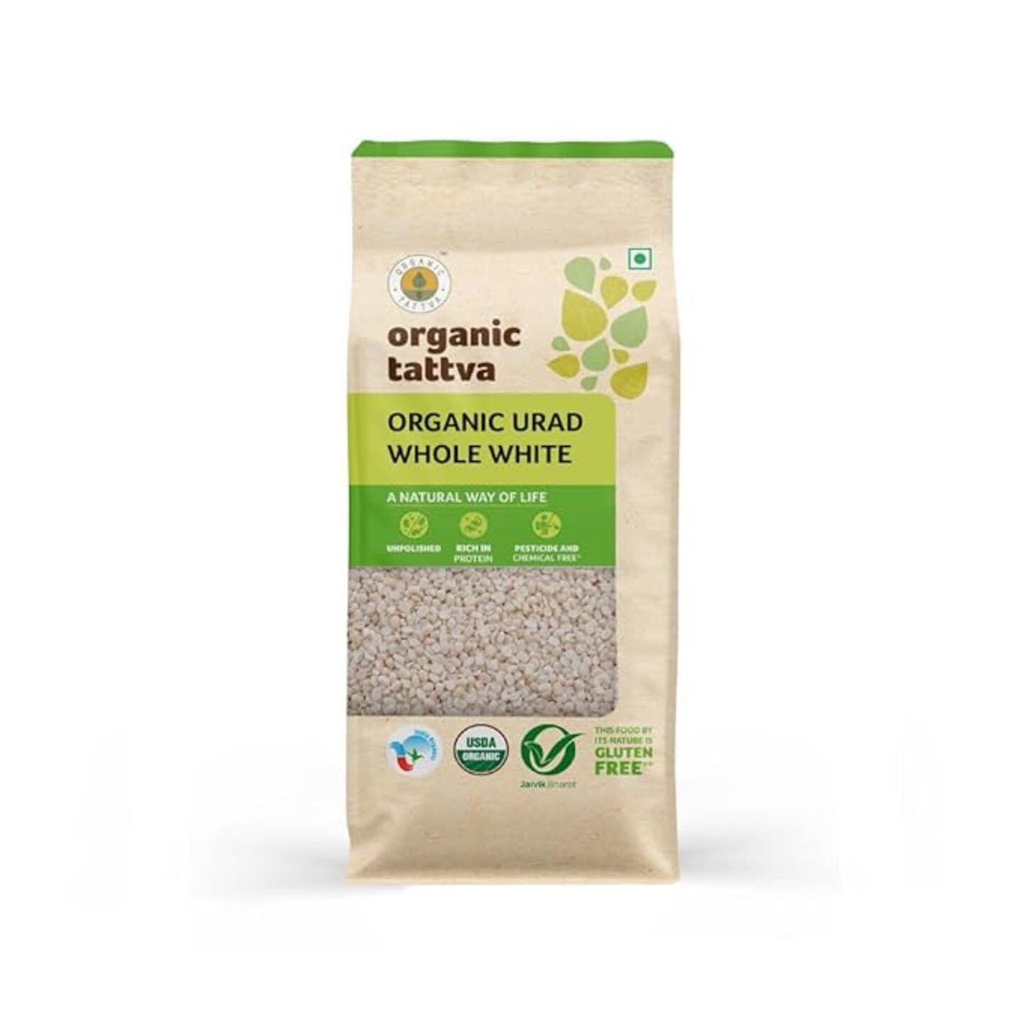 Organic Tattva Urad Dal Whole White 500 gms ओरगनिक ततव ओरगनिक उडीद अखखा पांढरा ५०० गरॅम