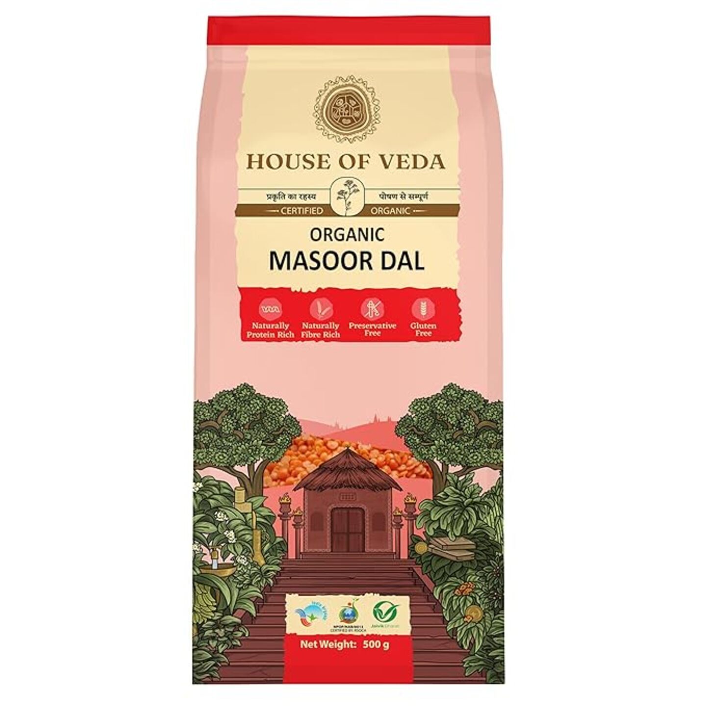 House of Veda Organic Masoor Dal 500g (हाउस ऑफ़ वेदा ओर्गनिक् मसूर डाळ ५०० ग्रॅम)