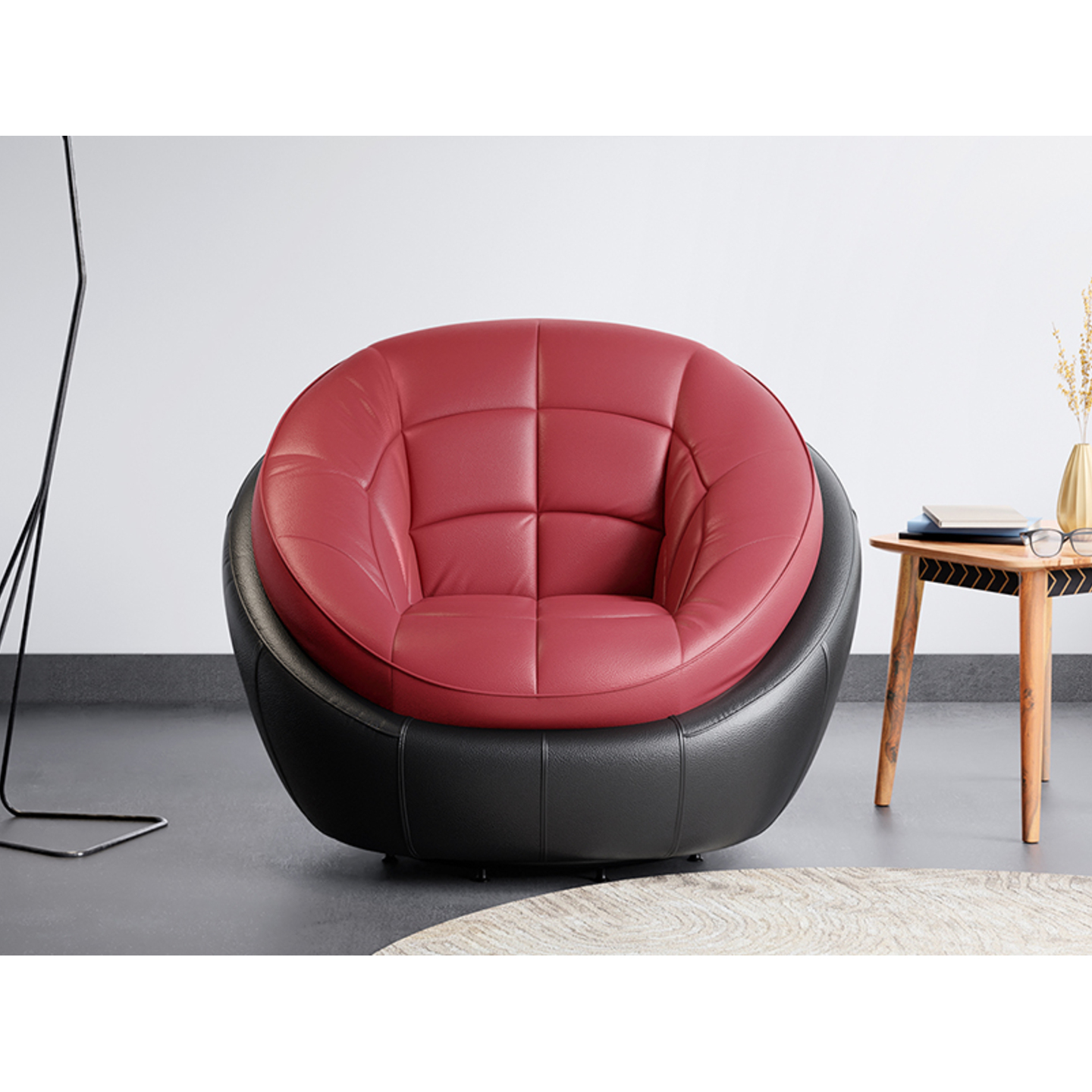 Godrej Opulent 1 Seater Sofa Synthetic Leather, Claret Black