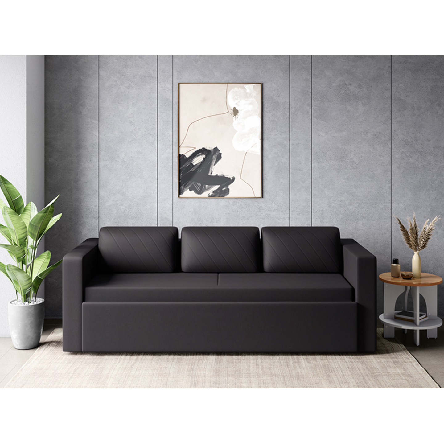 Godrej Attix 3-Seater Sofa Bed with armrest, Dark Grey