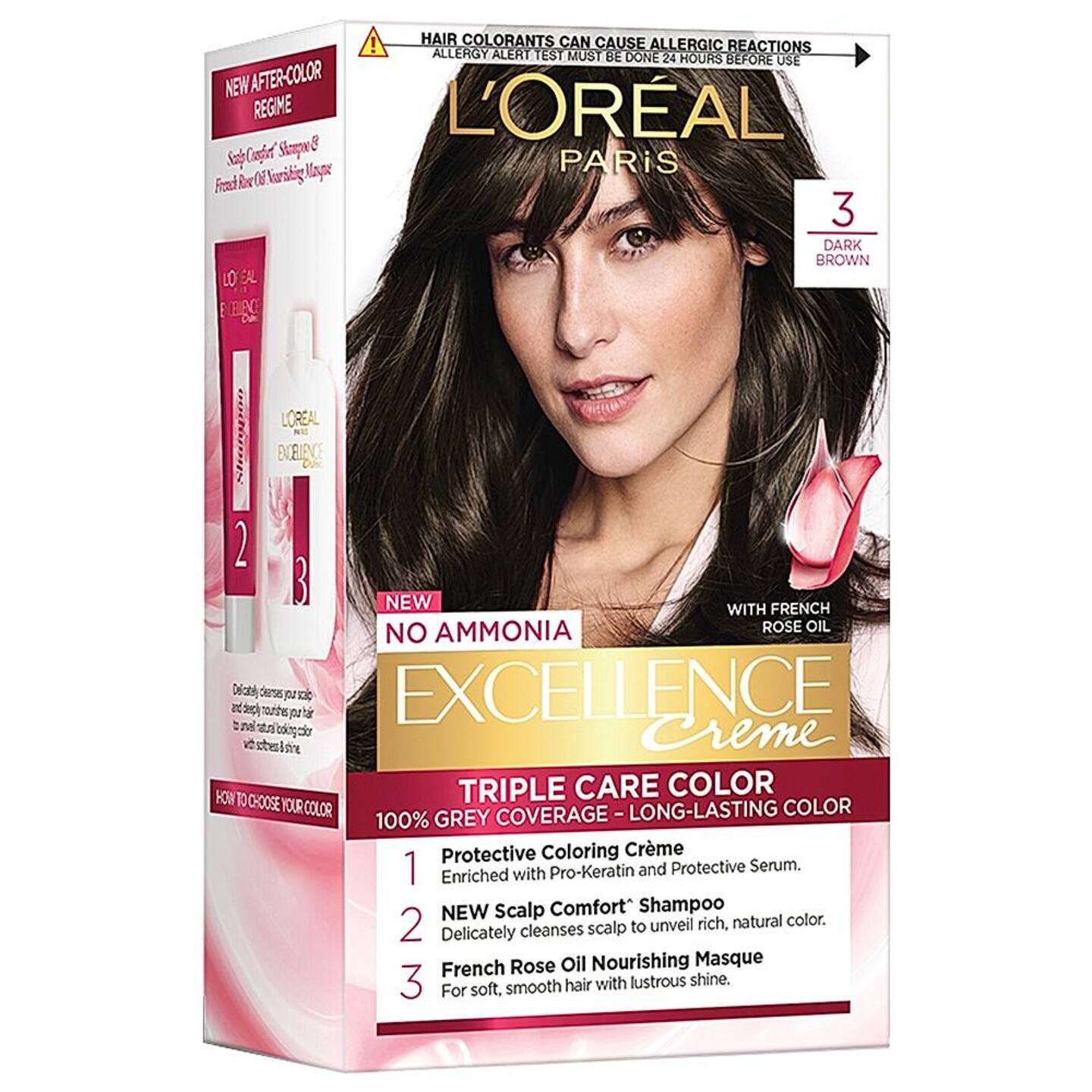 L'Oreal Excellence Creme 3 Dark Brown Hair Colour: 72 ml + 100 gms