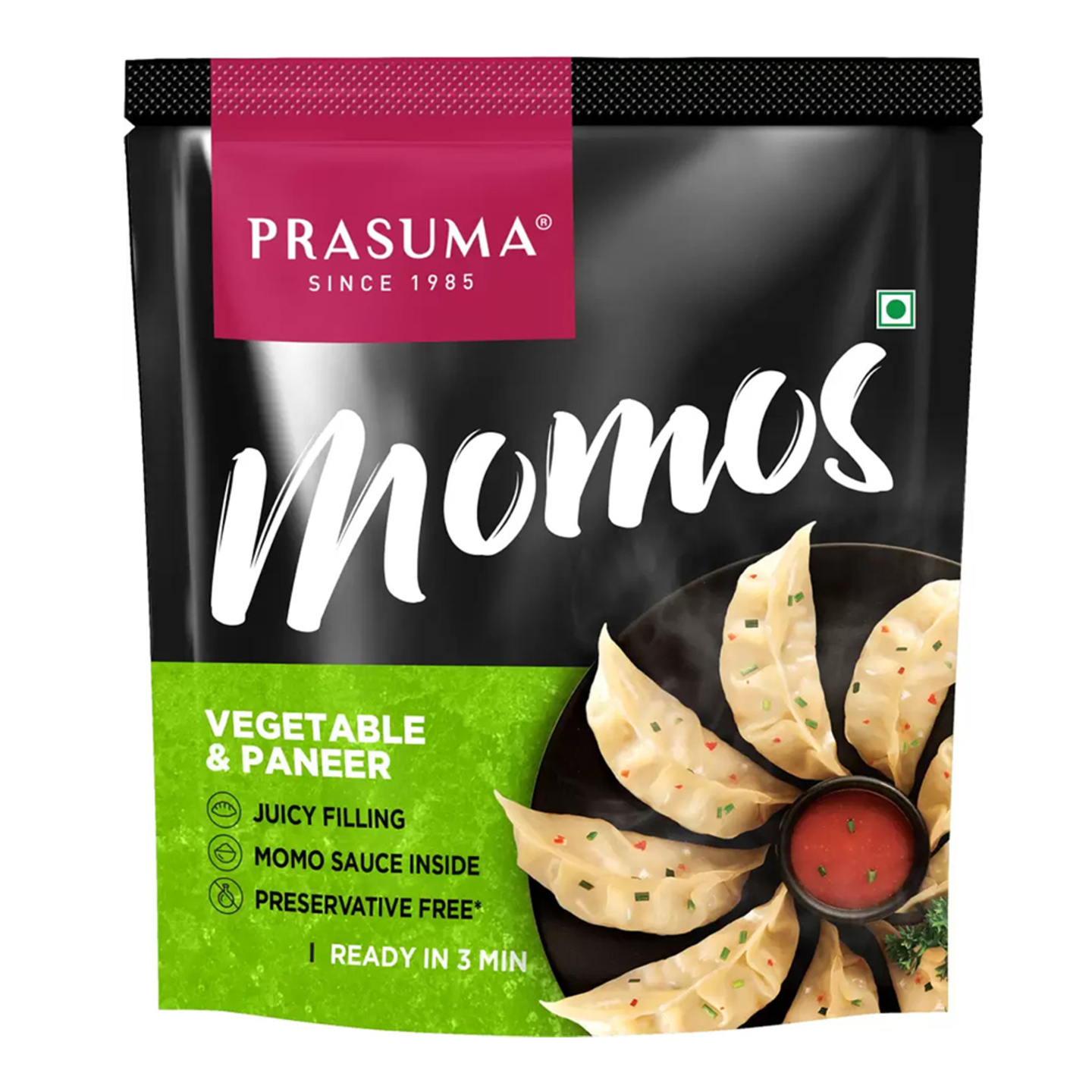 Prasuma Vegetable & Paneer Frozen Momos: 24 Pieces