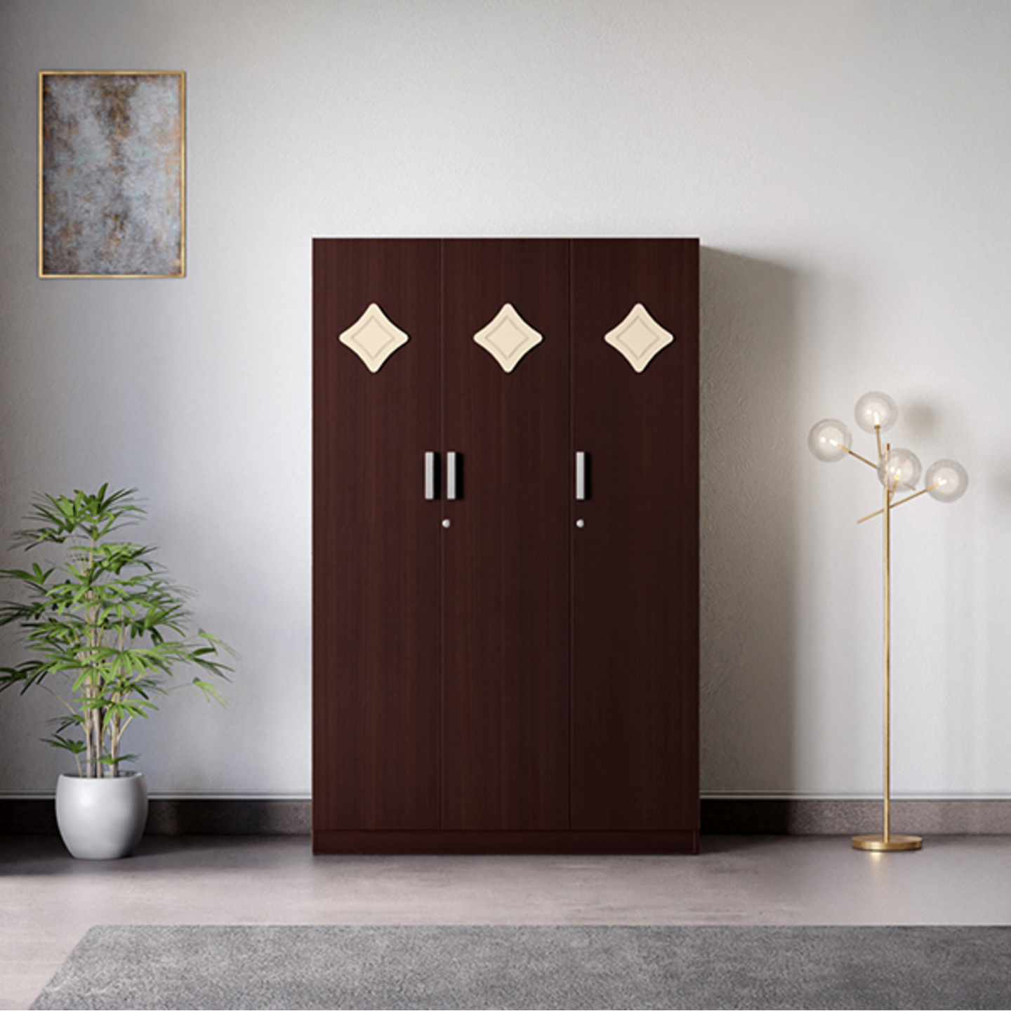 Godrej Astra Wooden Wardrobe 3 Door, Cola Rain