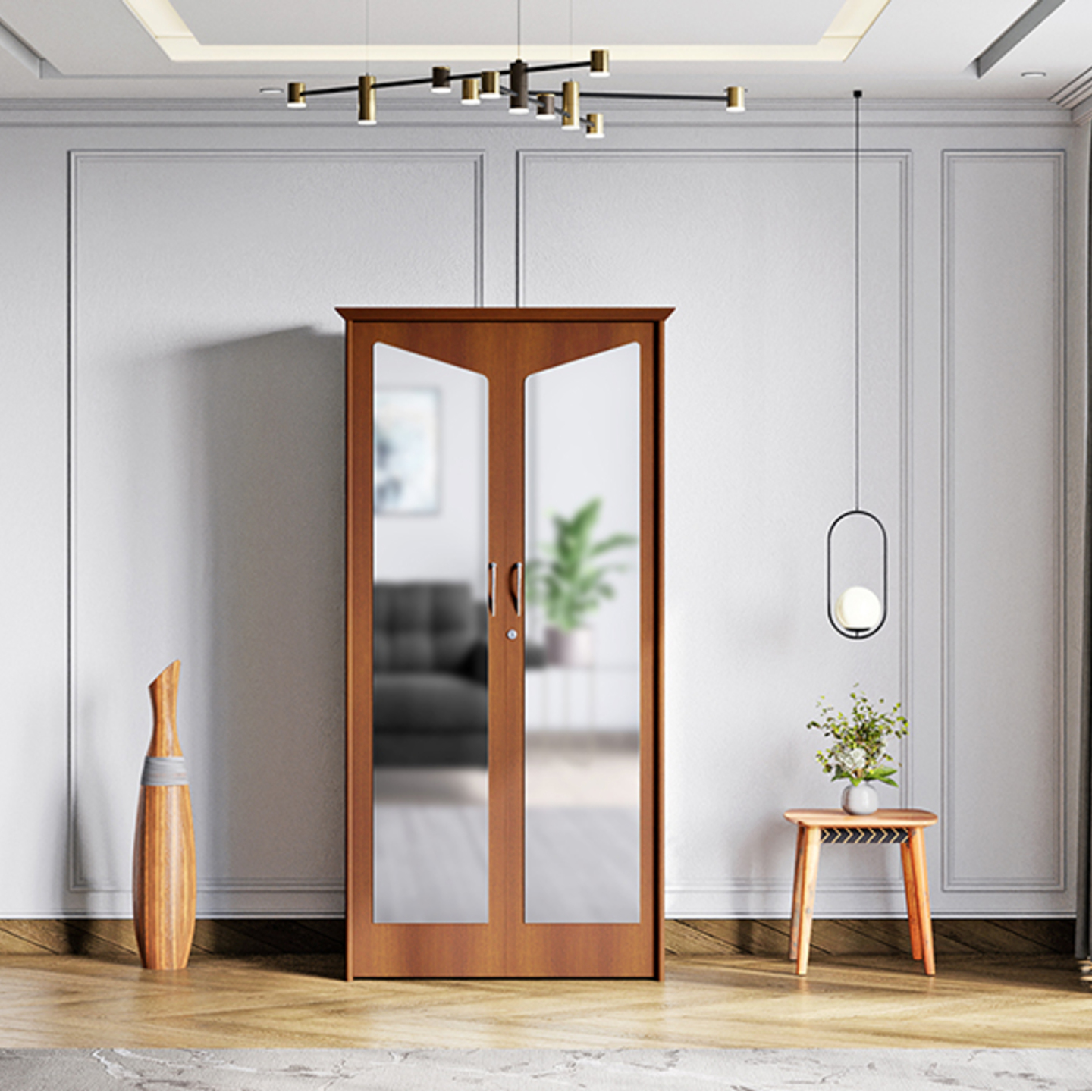 Godrej Adriana 2 Door Wooden Wardrobe With Mirror, Walnut