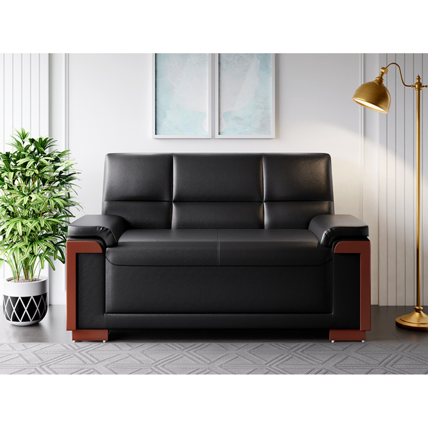 Godrej Chandler 2 Seater Sofa Leatherette, Black