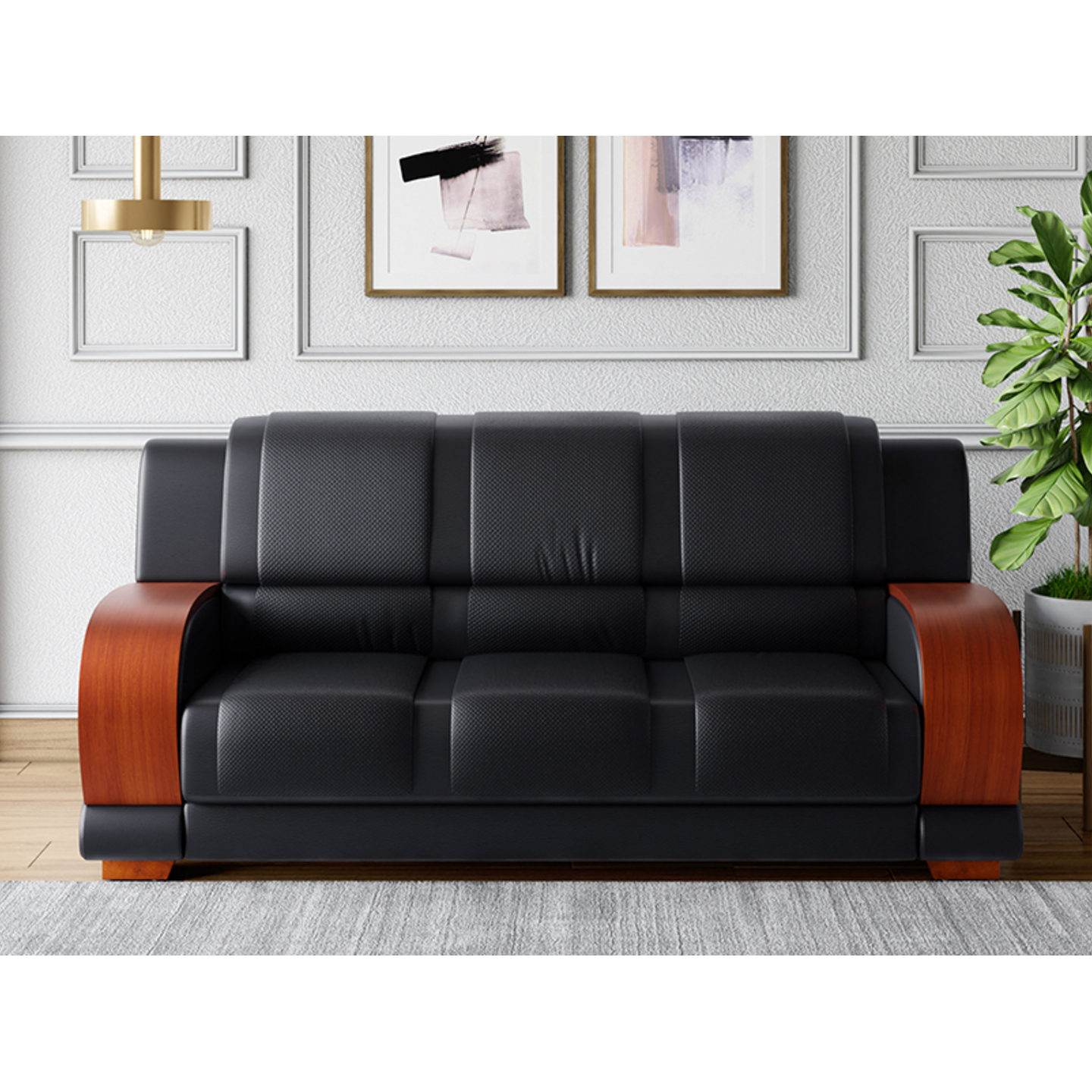 Godrej Aristocrat Advance 3 Seater Sofa Leatherette, Black