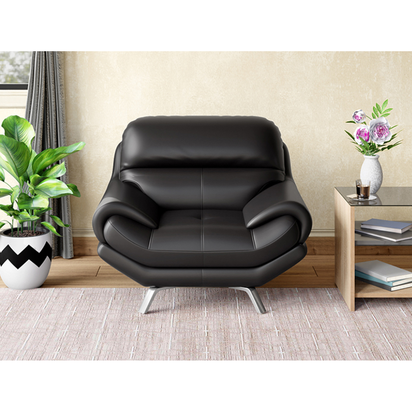 Godrej Euro V2 1 Seater Sofa Leatherette, Coffee Brown