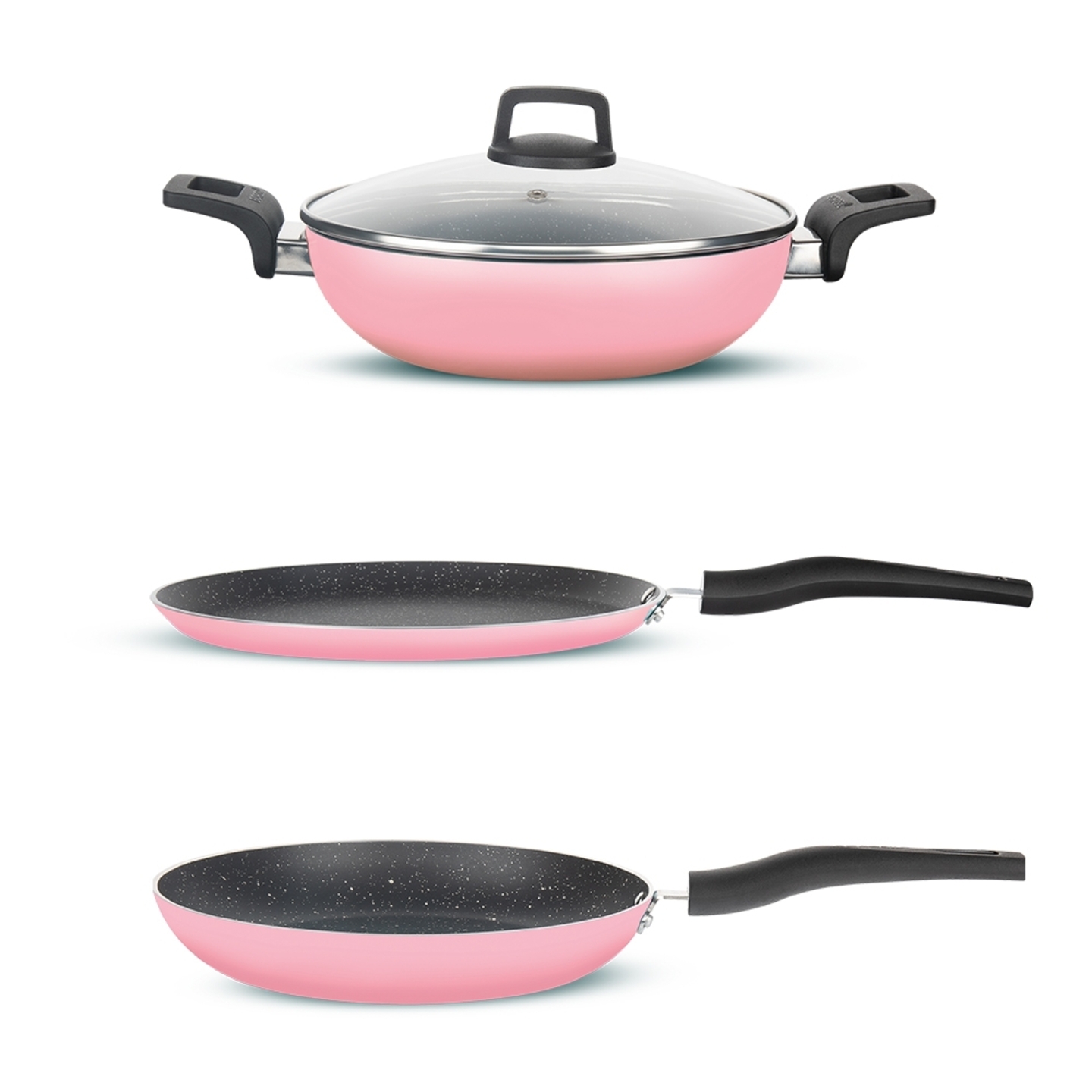 Borosil Festive Glory Non Stick Cookware Set - Pink: 4 Pieces