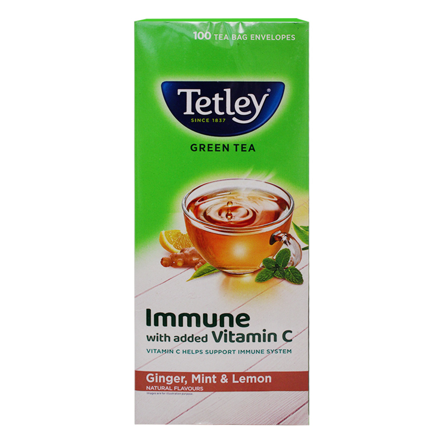 Tetley Green Tea Ginger Mint & Lemon: 100 Tea-Bags