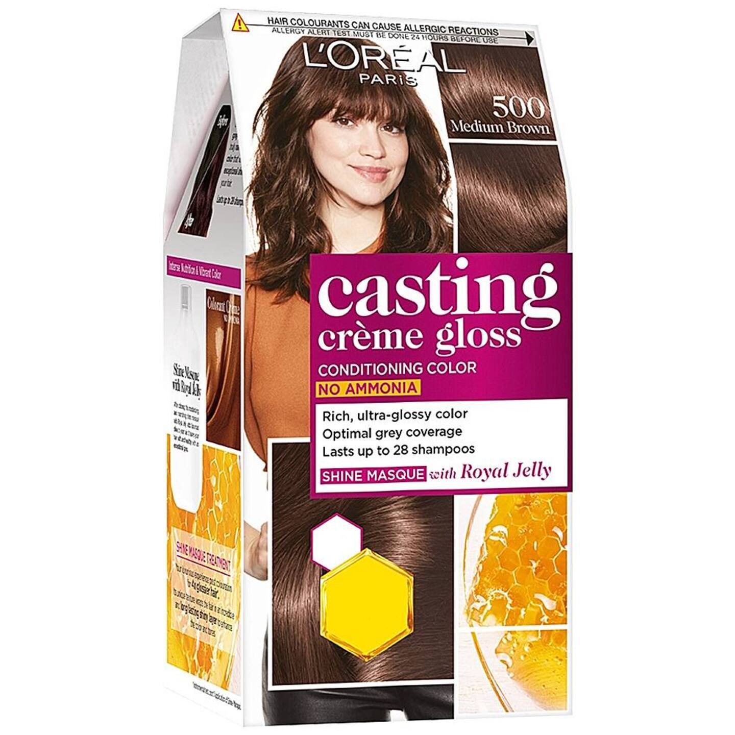 L'Oreal Casting Creme Gloss 500 Medium Brown Hair Colour - 87.5 gms + 72 ml: 1 Unit