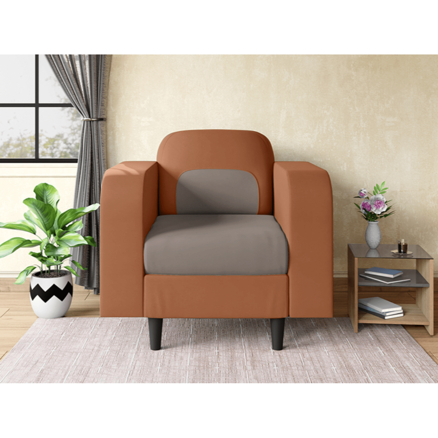 Godrej Colosseum 1 Seater Sofa Leatherette, Toffee and Pebble