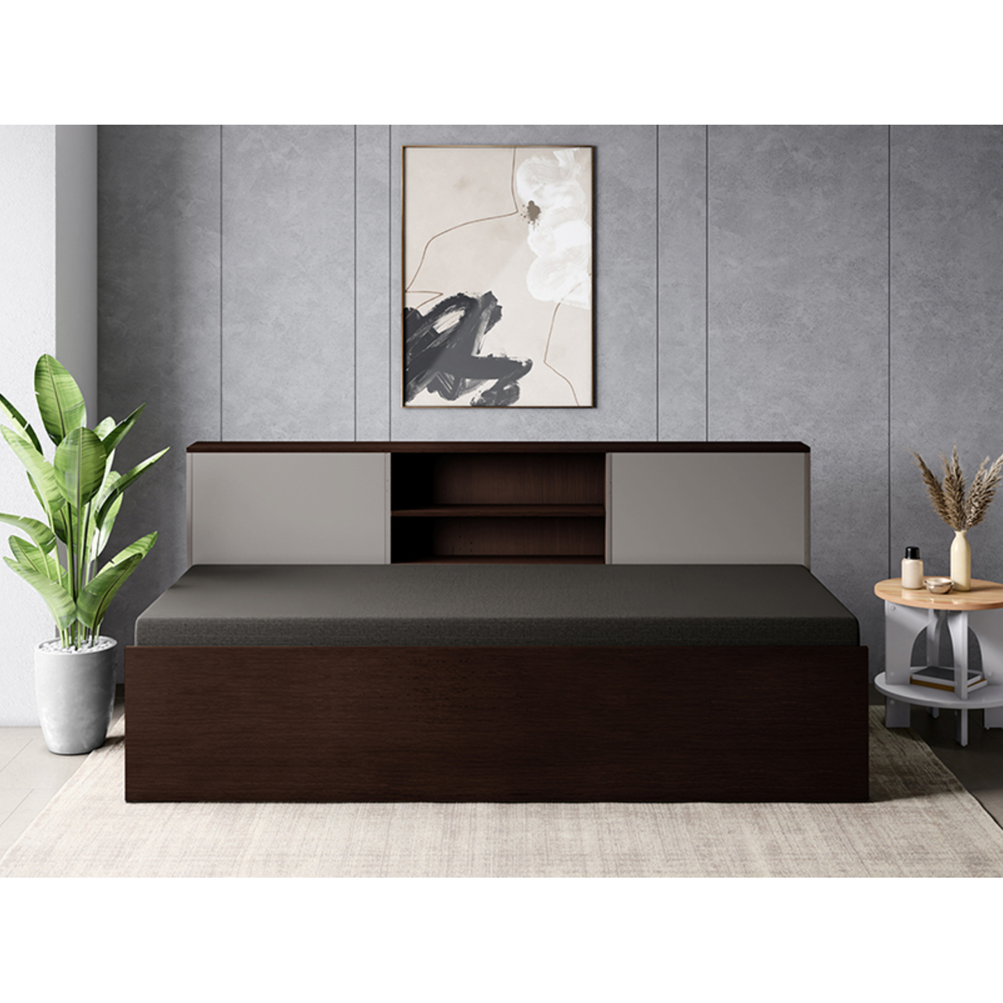 Godrej Twogether Diwan Bed With Mattress Engineered Wood, Cinnamon