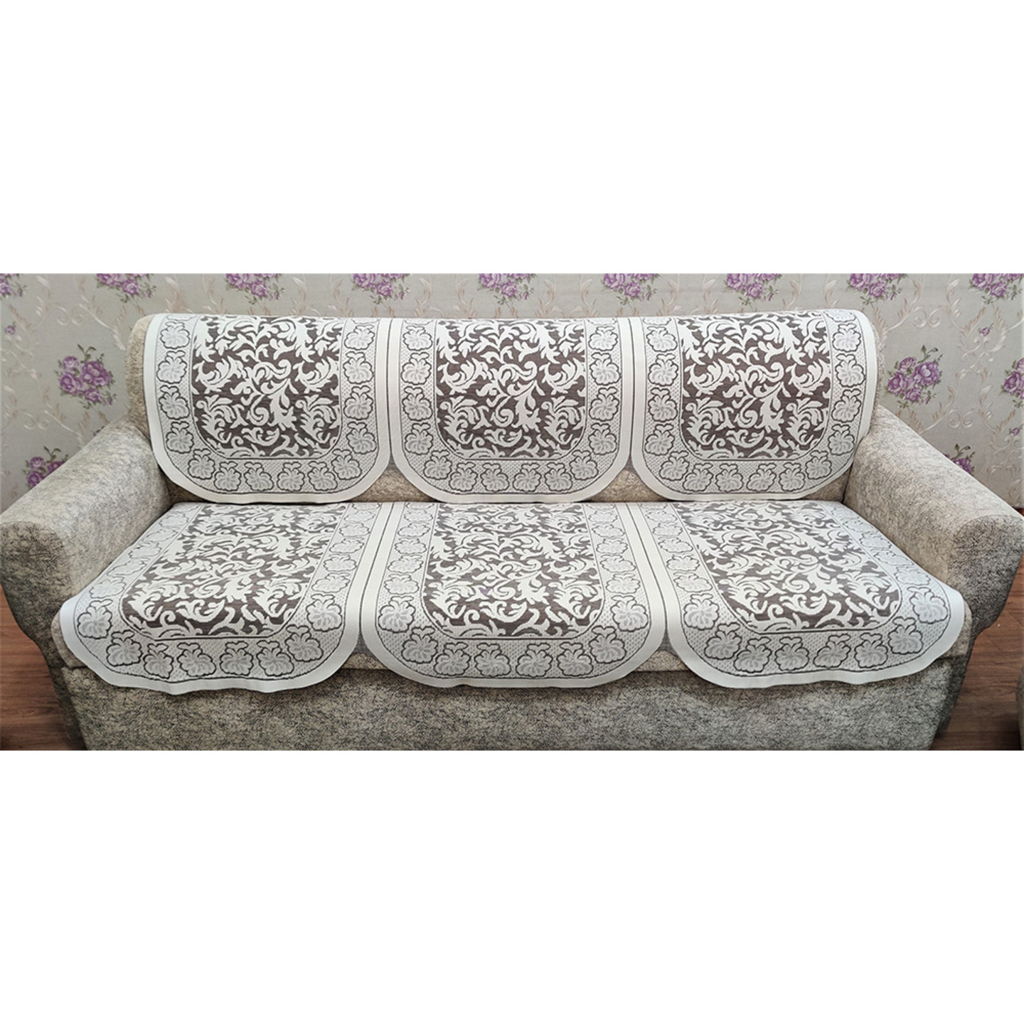 MHF Sofa Slip Cover Knitted Net Fabric Cotton Embose 14 - Beige: 6 Units