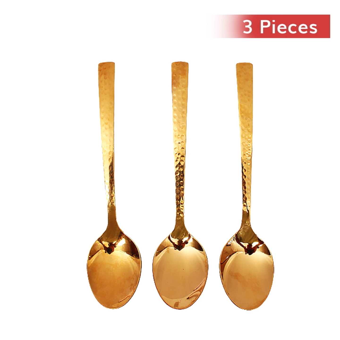 Stainless Steel Gold PVD Coating Hammered Dessert Spoon: 3 Pieces