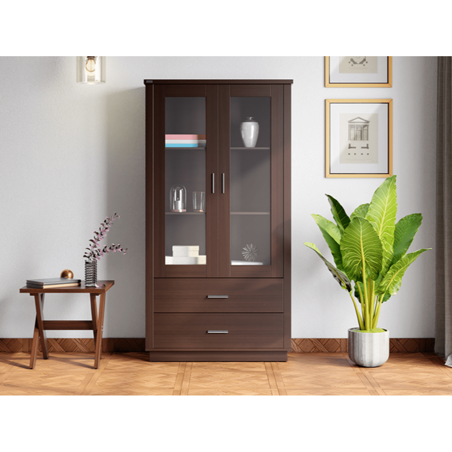 Godrej Display Engineered Wood Display Unit and Book Shelf  Cherry