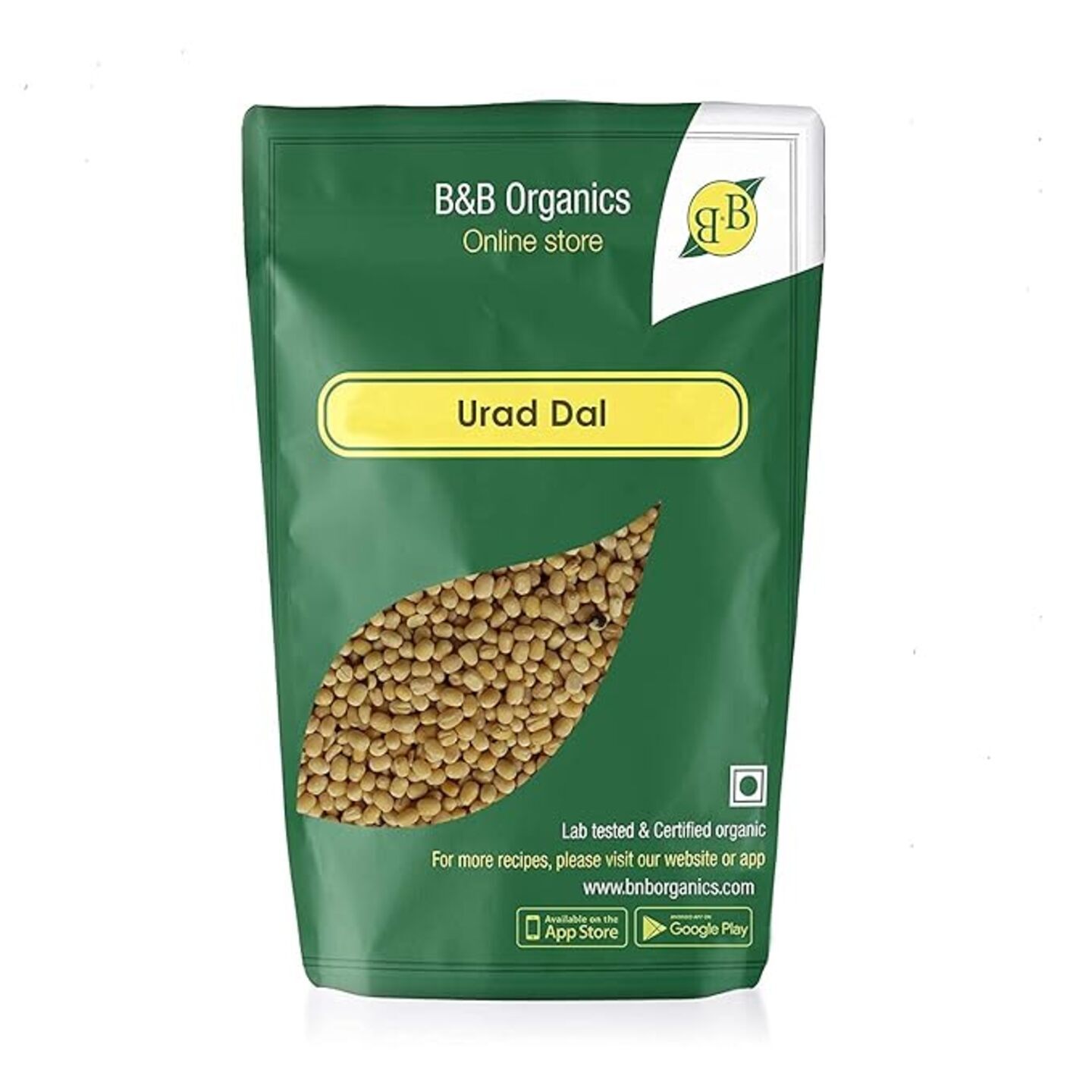 B&B Organics White Urad Dal Whole 500 gm (बी एंड बी ओर्गनिक्स पांढरे उडद अख्खा ५०० ग्रॅम)