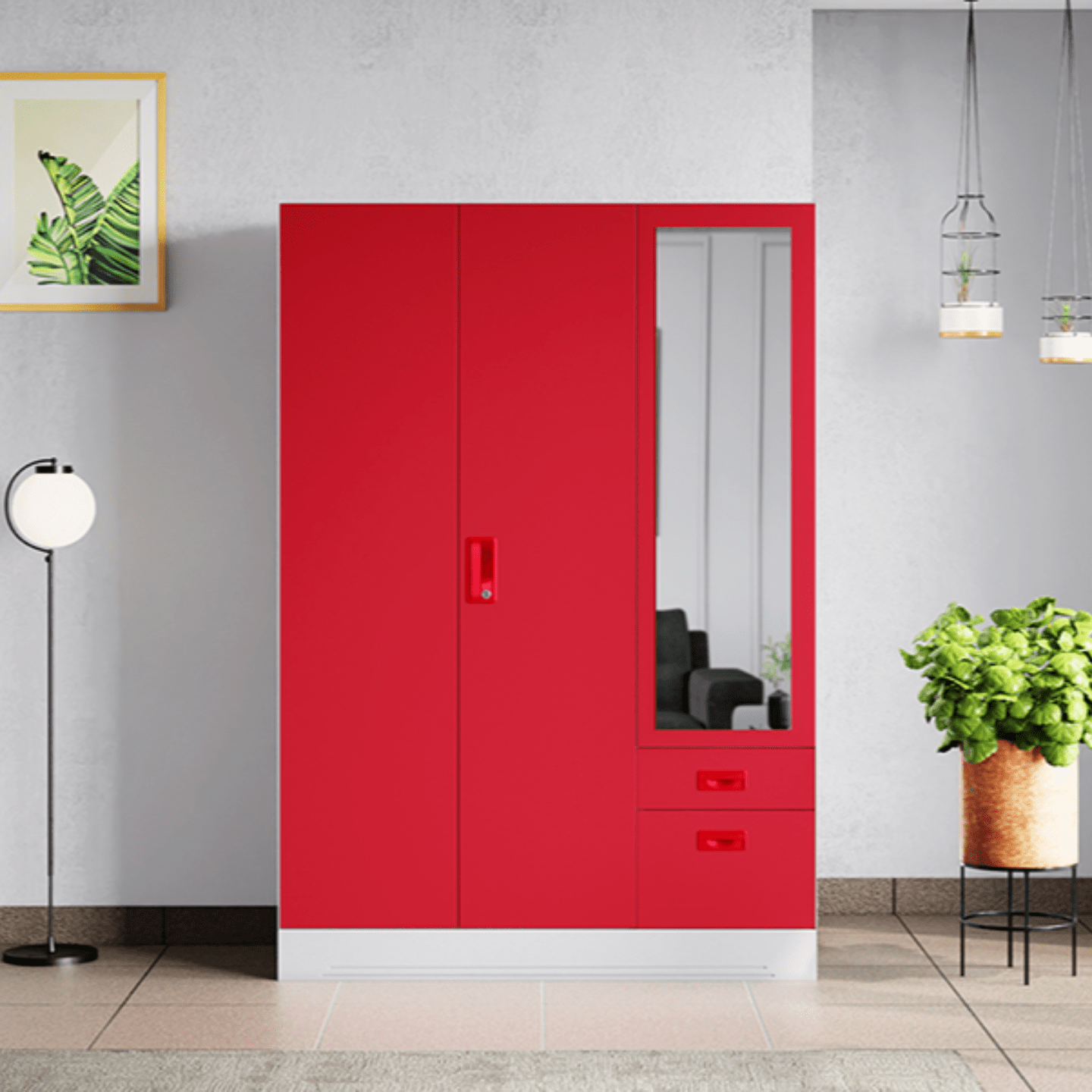 Godrej Slimline Blend 3 Door Steel Almirah Textured Carmine Red Color