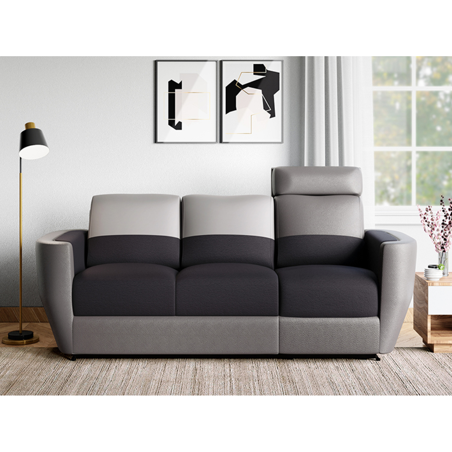 Godrej Collet V2 3 Seater Sofa Fabric, Pebble