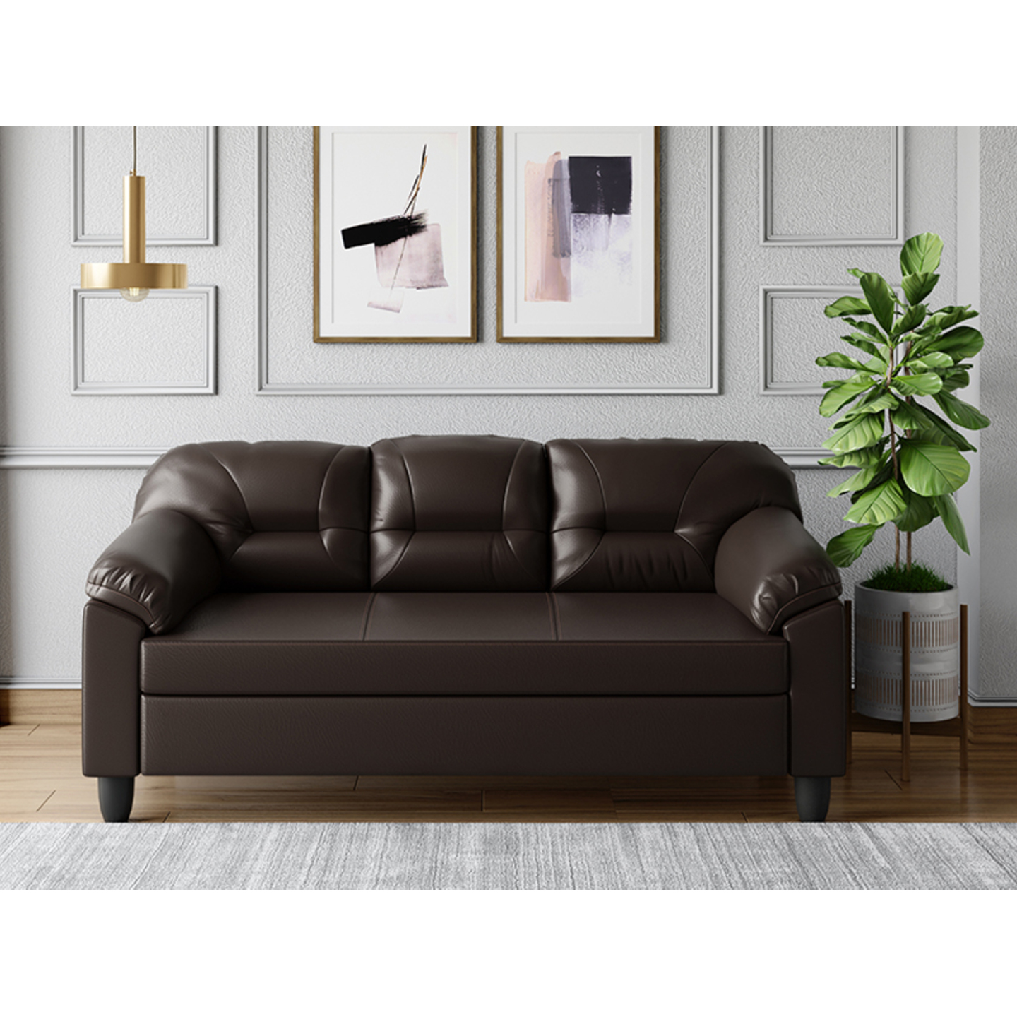 Godrej Rejoice 3 Seater Sofa Synthetic Leather, Coffee Brown