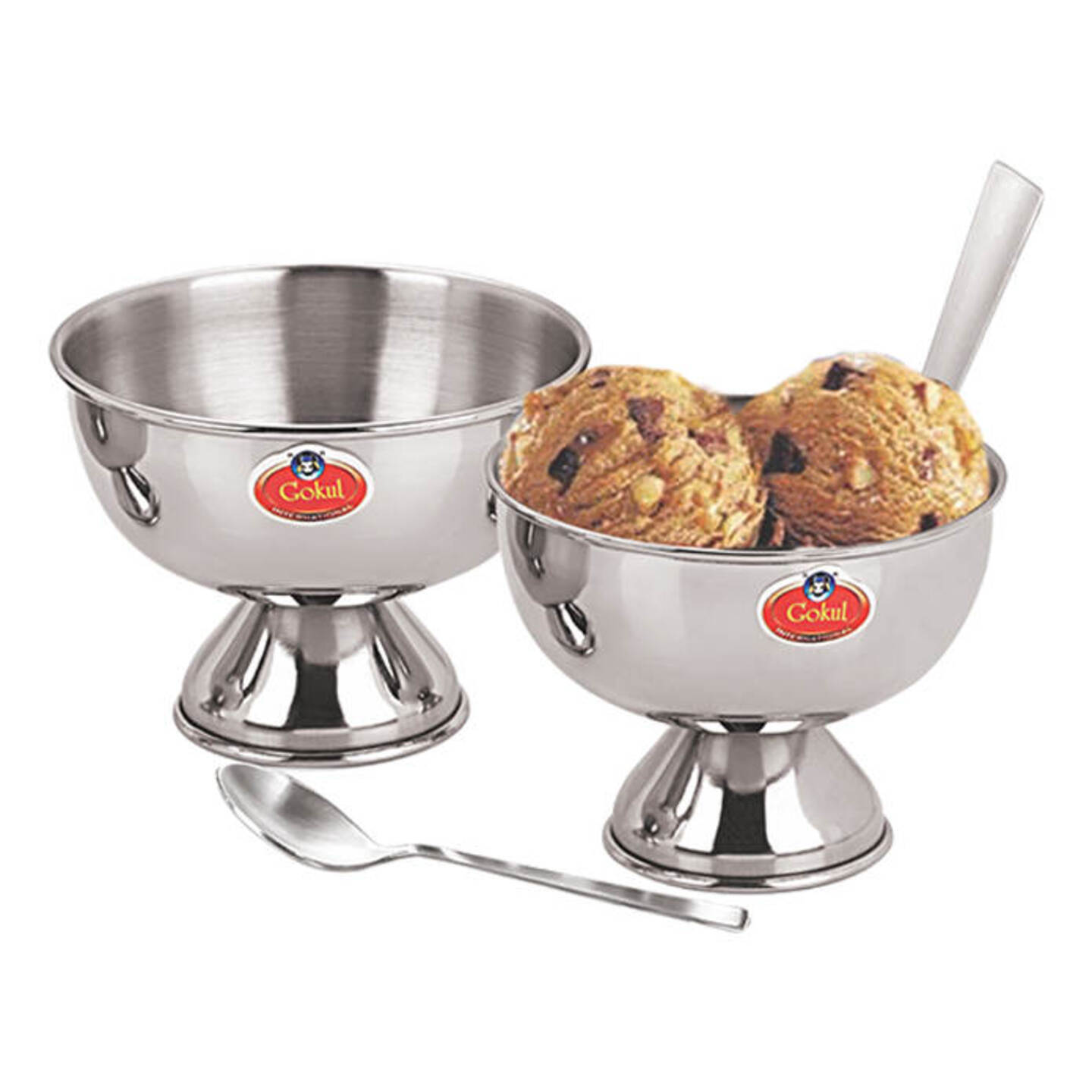 Gokul Steel Single Wall Ice-Cream Bowl & Spoon: 12 Pieces