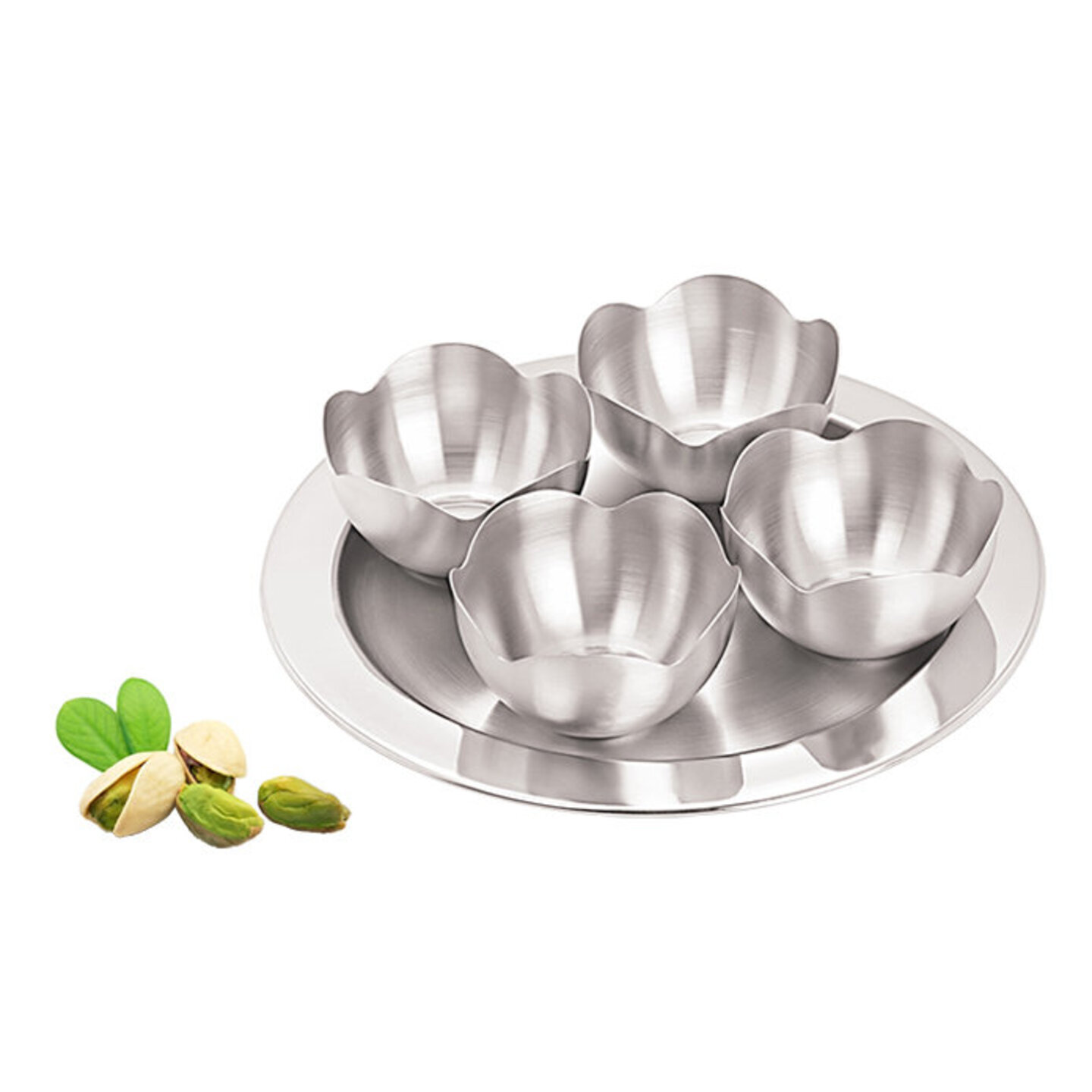 Gokul Stainless Steel Lotus Flower Bowls & Tray: 5 Pieces