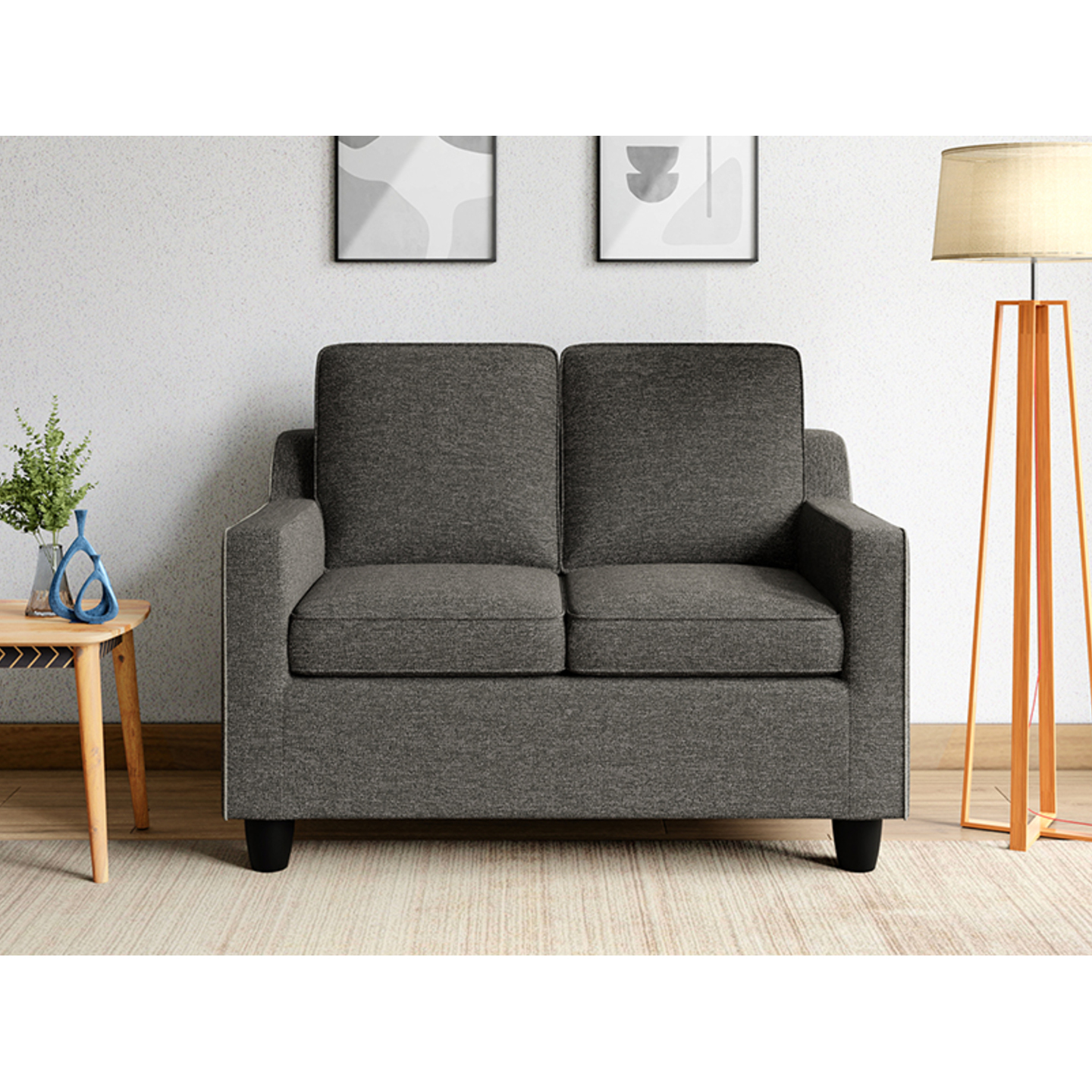 Godrej Candour 2 Seater Sofa Fabric, Dark Grey