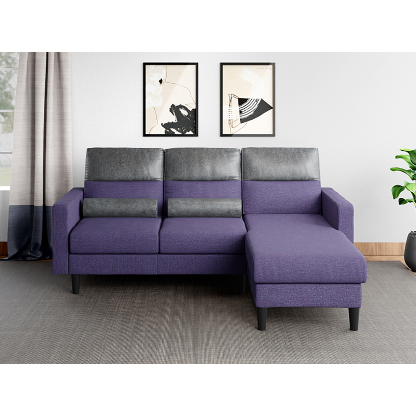 Godrej Highrolla 2 Seater Sofa with Chaise Fabric, Purple Haze