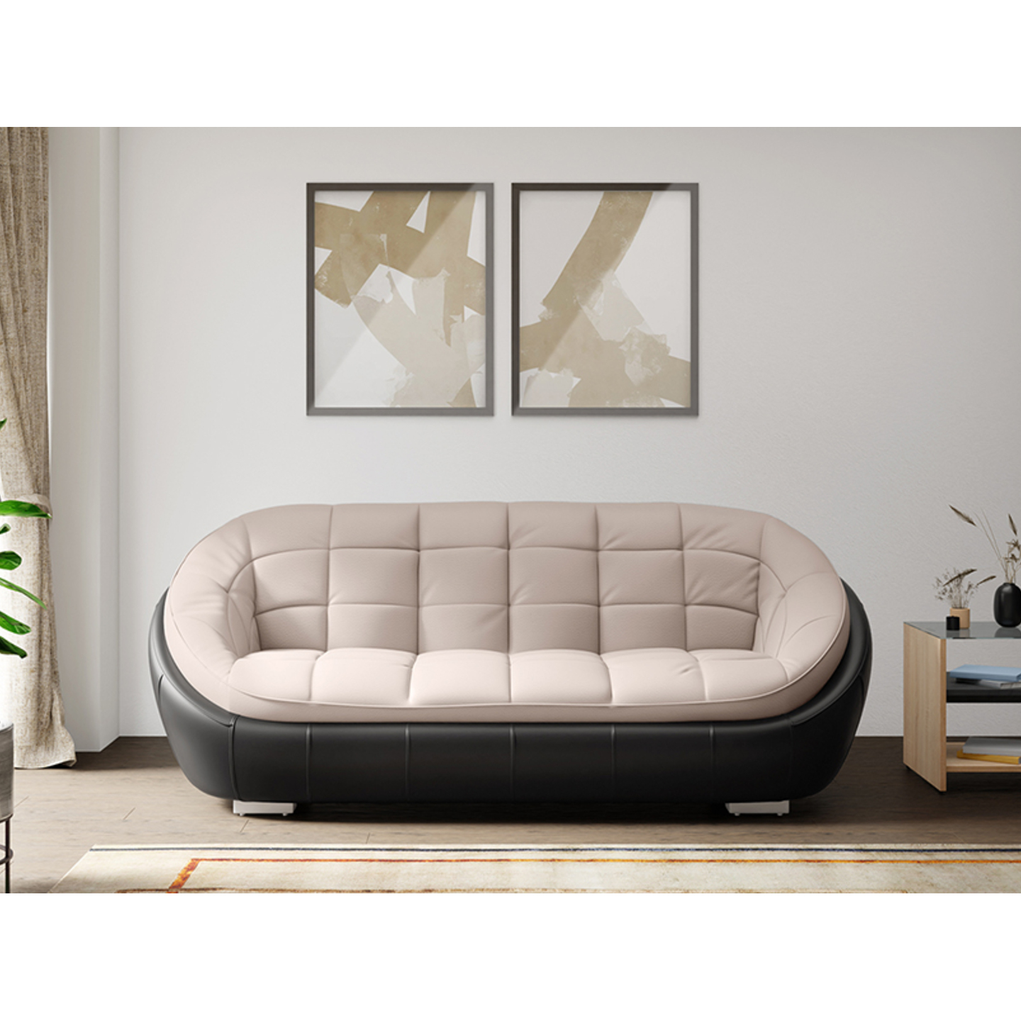 Godrej Opulent Advance 3 Seater Sofa Leatherette, Beige & Black