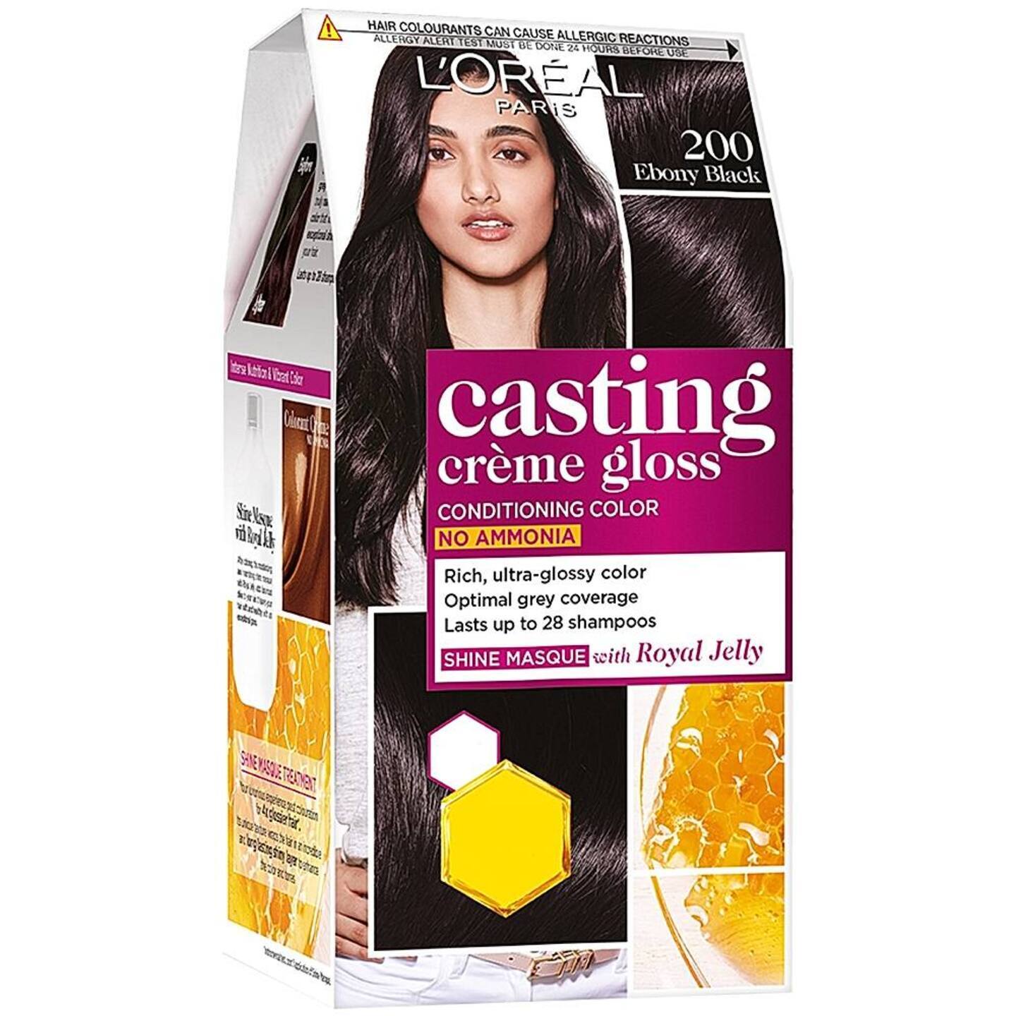 L'Oreal Casting Creme Gloss 200 Ebony Black Hair Colour - 87.5 gms + 72 ml: 1 Unit